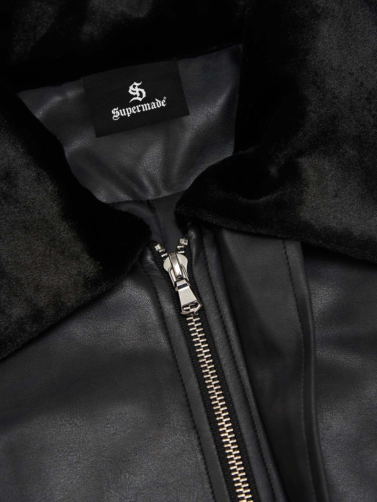 SUPM Fur Collar Rhinestone Pattern Leather Jacket - Image 8