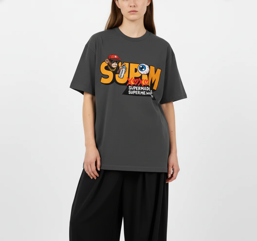 SUPM Trendy Hip-Hop Monkey Graffiti Font T-Shirt