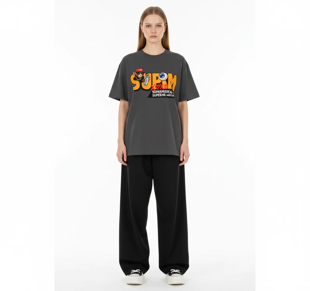 SUPM Trendy Hip-Hop Monkey Graffiti Font T-Shirt - Image 3