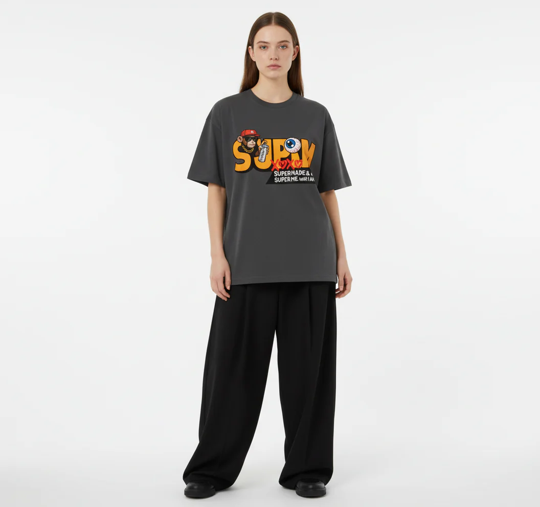 SUPM Trendy Hip-Hop Monkey Graffiti Font T-Shirt - Image 5