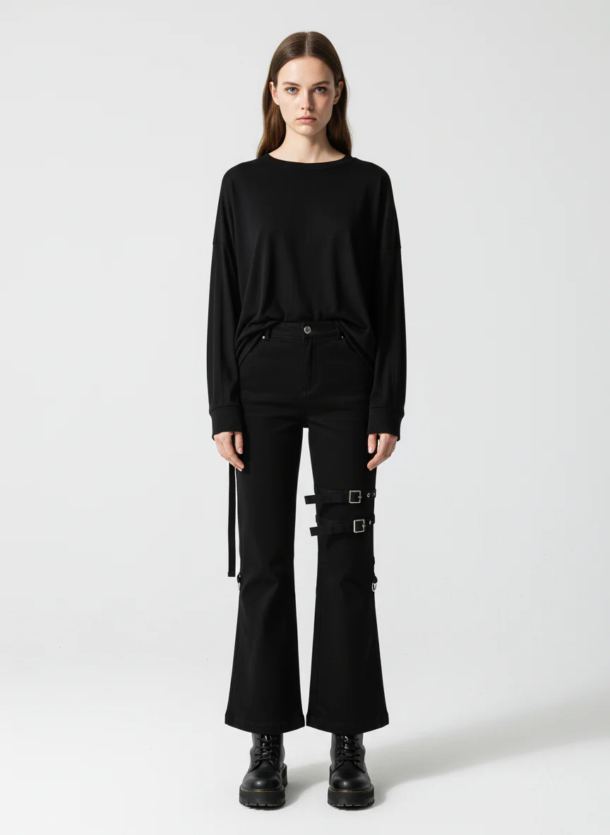 Technical Style Flared Cargo Casual Pants - Image 3