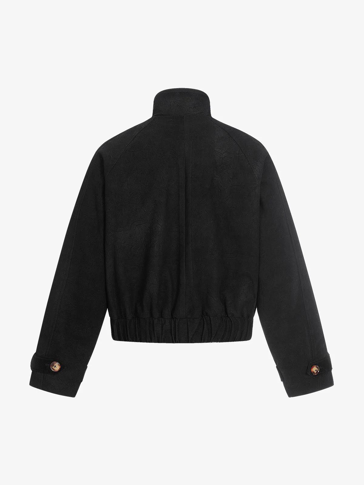 Textured Faux Leather Stand Collar Metal Buckle Jacket - Image 3