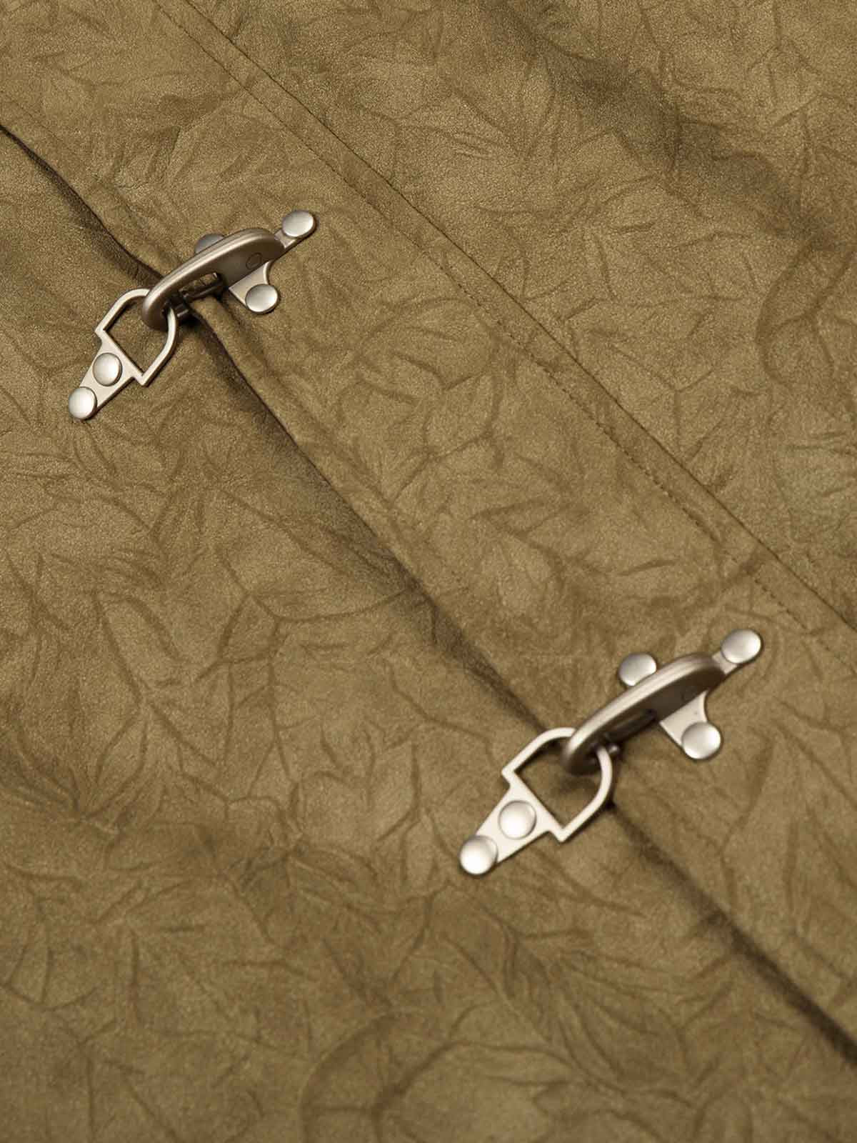 Textured Faux Leather Stand Collar Metal Buckle Jacket - Image 6