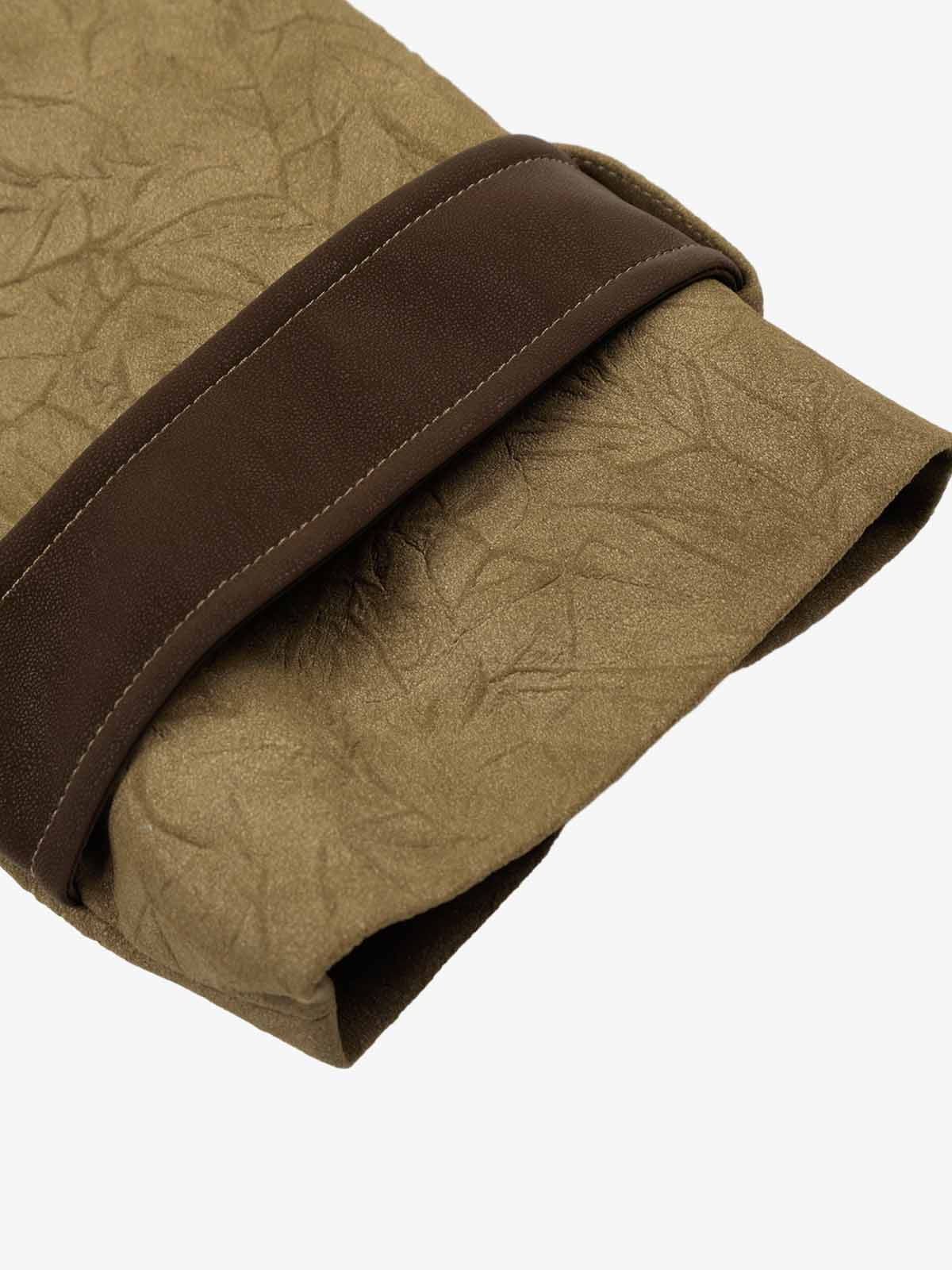 Textured Faux Leather Stand Collar Metal Buckle Jacket - Image 8