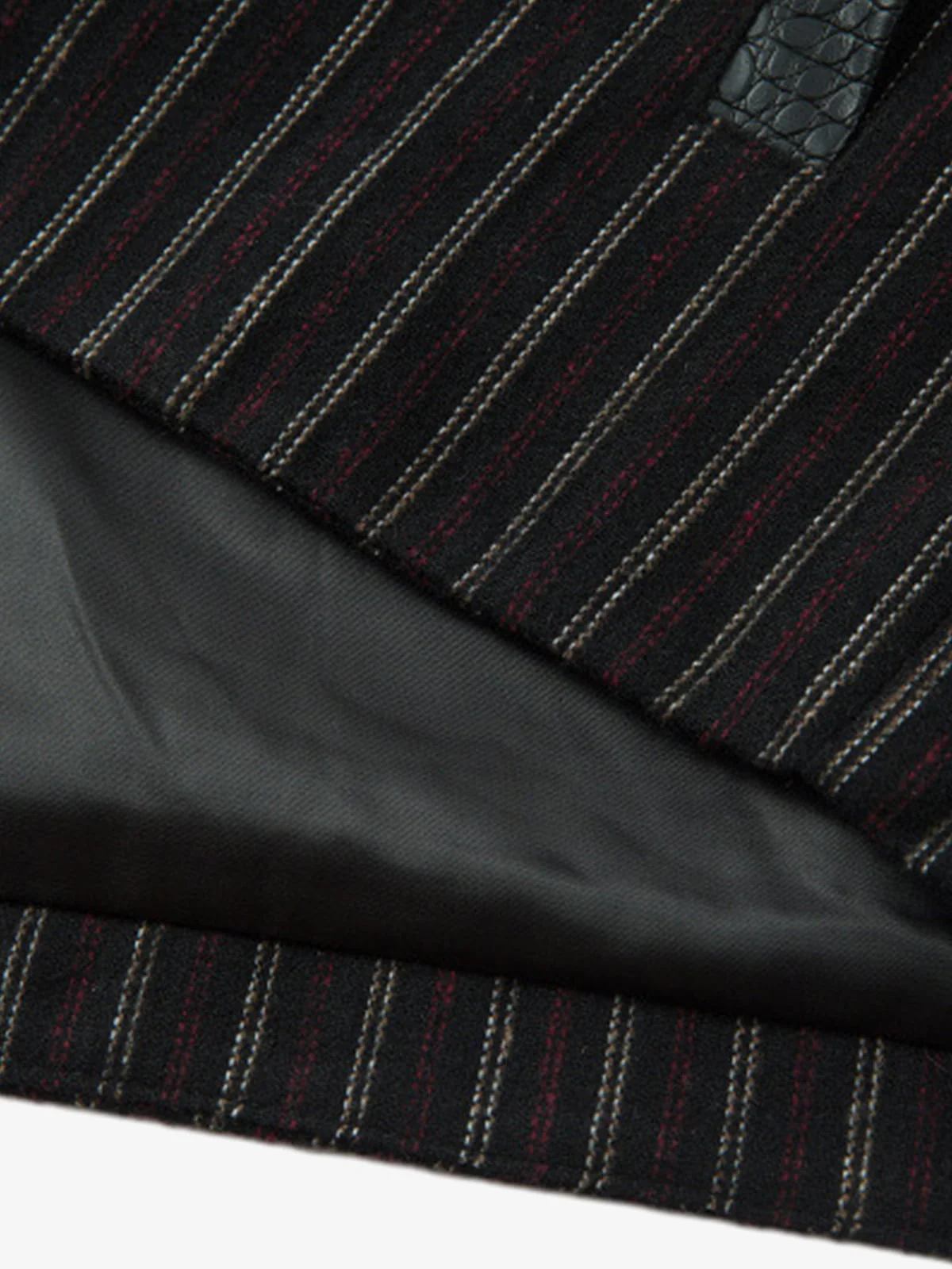 Textured PU Leather Patchwork Retro Stripe Jacket - Image 12