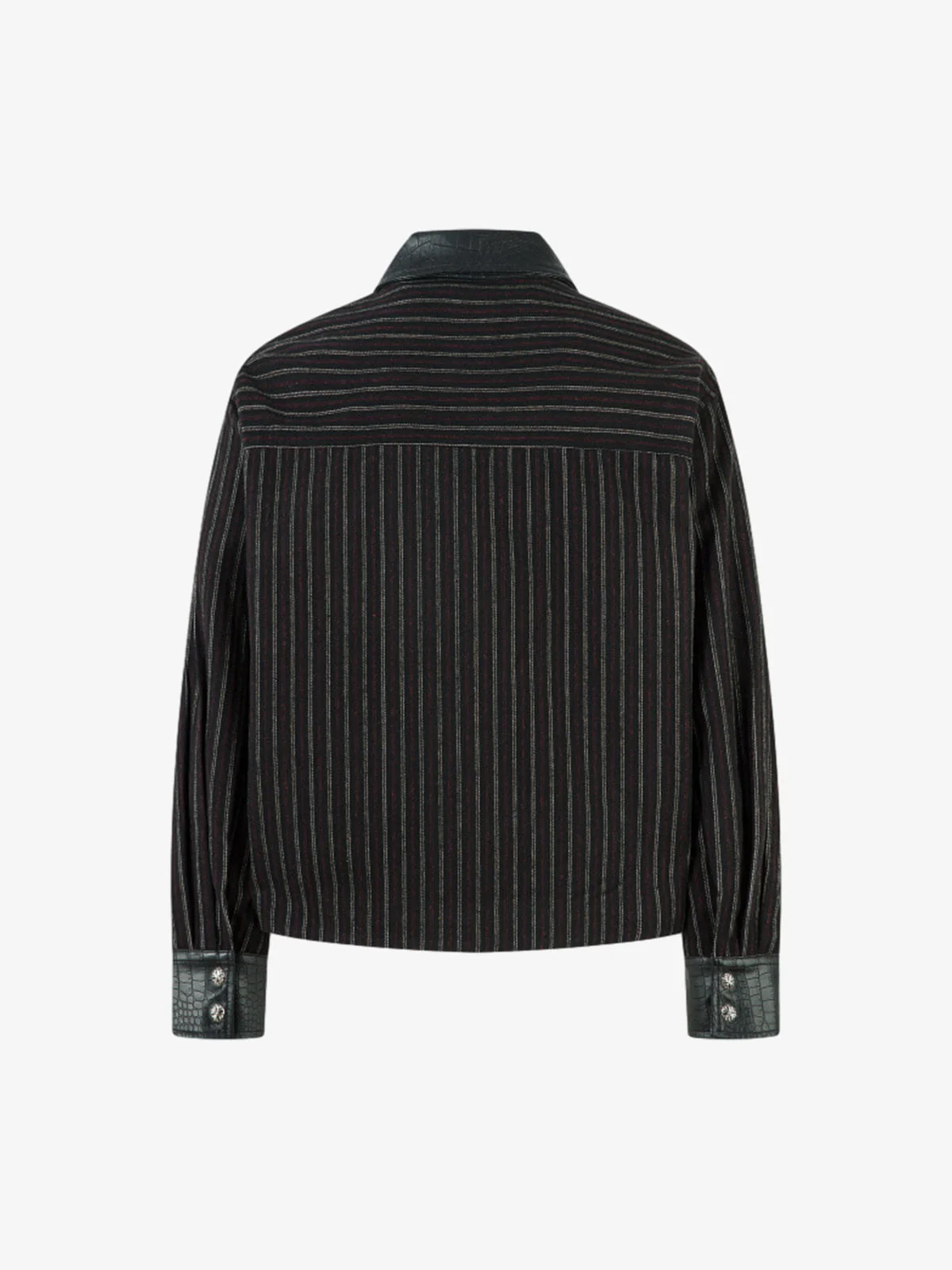 Textured PU Leather Patchwork Retro Stripe Jacket - Image 6