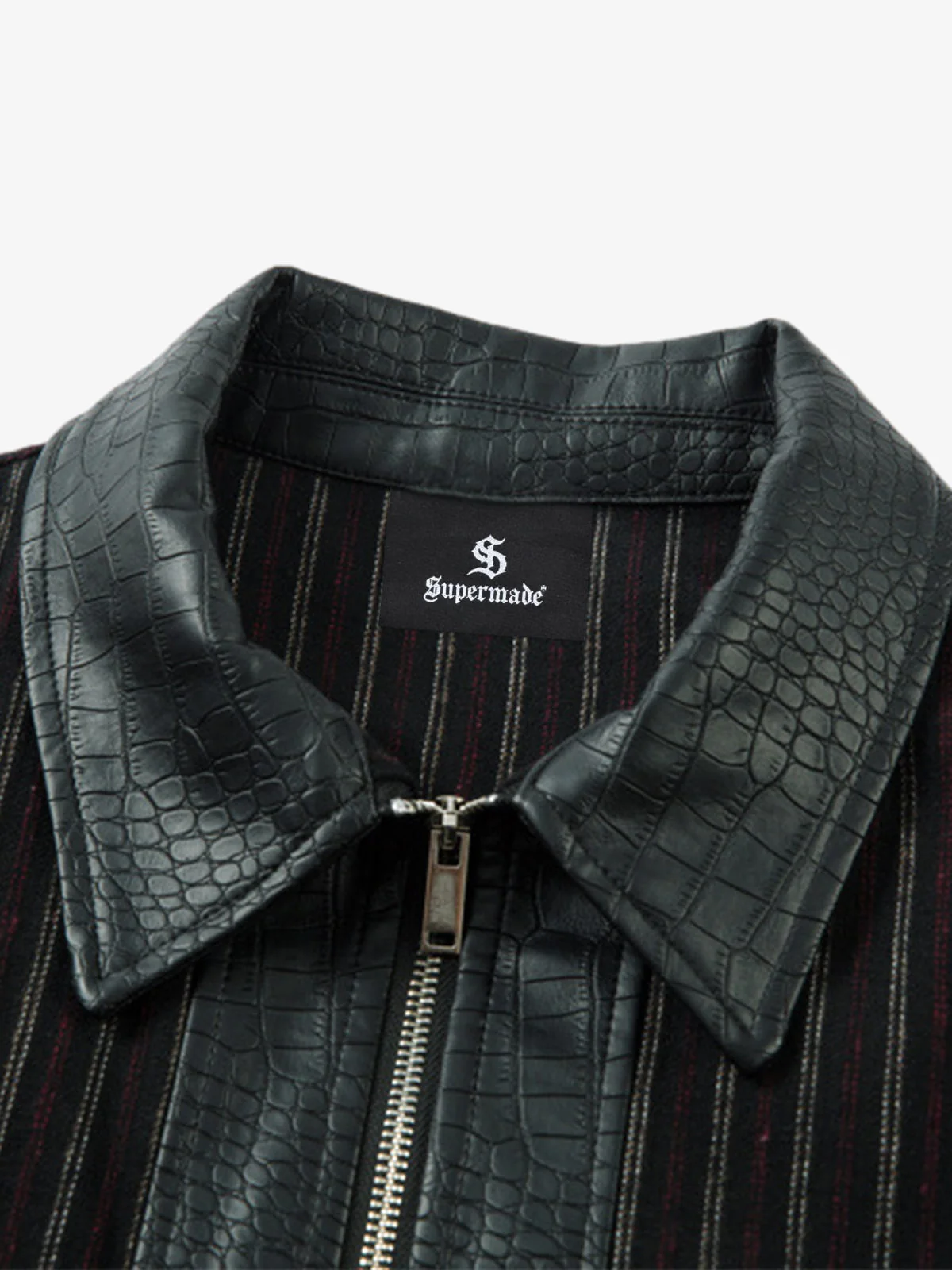 Textured PU Leather Patchwork Retro Stripe Jacket - Image 7
