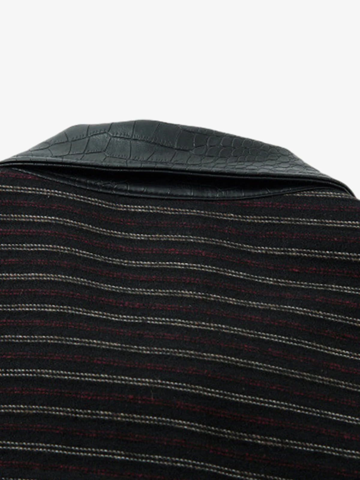 Textured PU Leather Patchwork Retro Stripe Jacket - Image 8