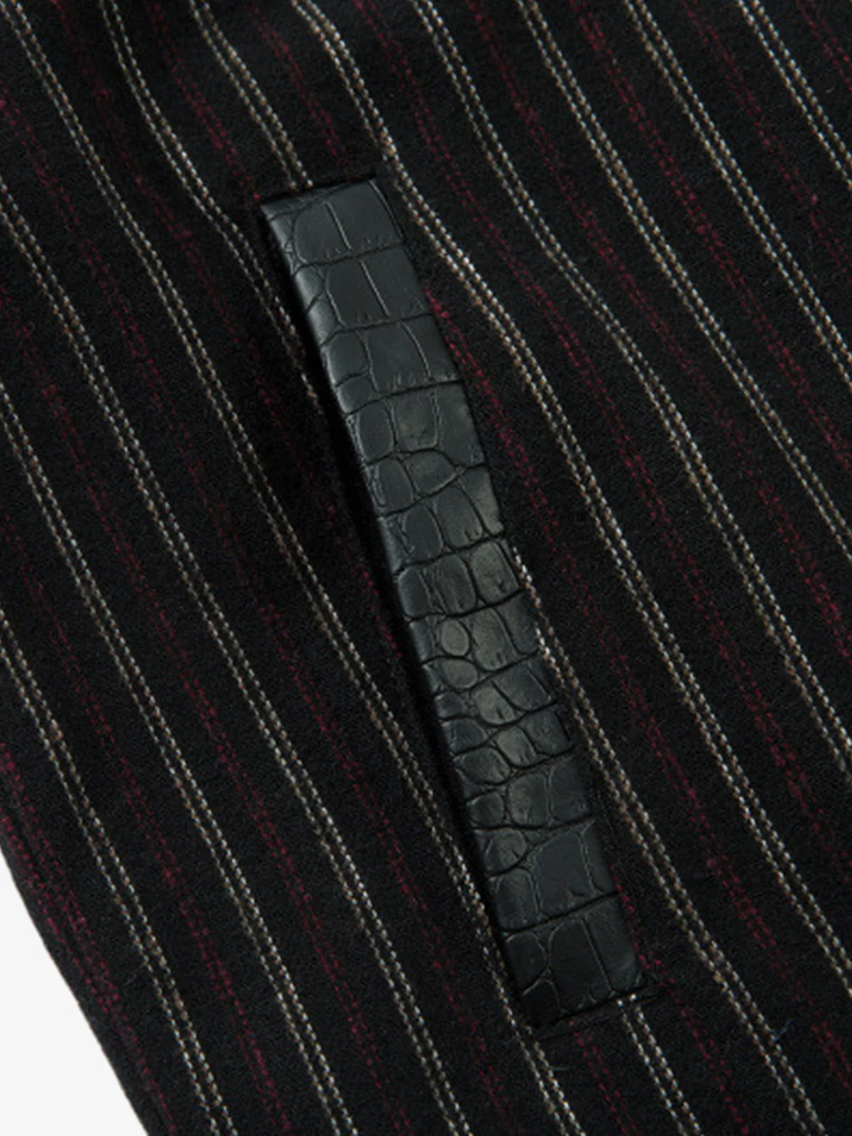 Textured PU Leather Patchwork Retro Stripe Jacket - Image 9