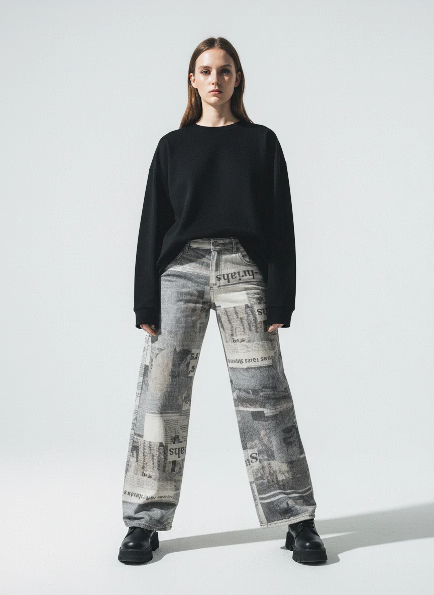 Graffiti Newspaper Baggy Jeans - 2404 - Image 5
