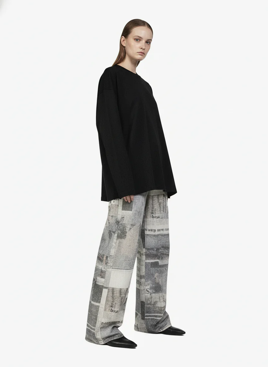 Graffiti Newspaper Baggy Jeans - 2404 - Image 6