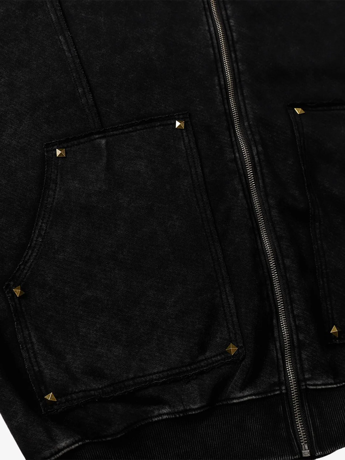 Street Washed Distressed Stitching Rivet Hooded Jacket - Image 15