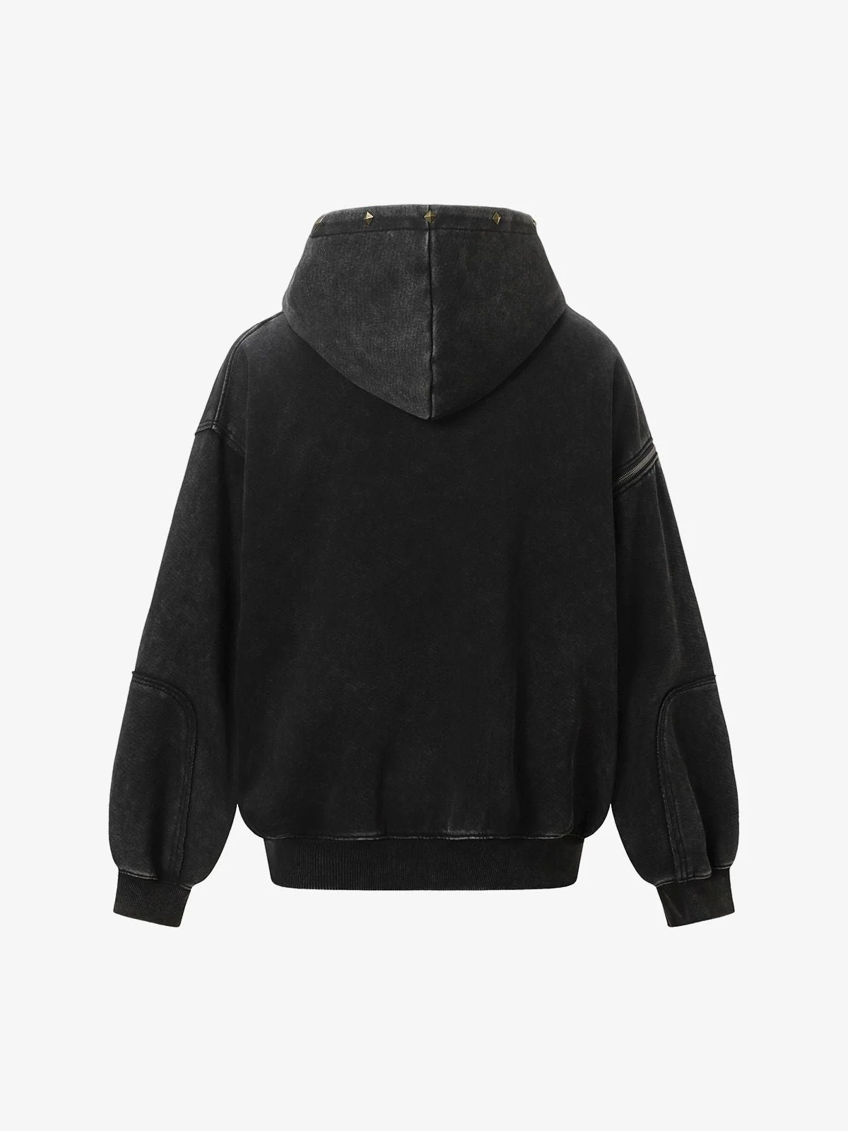Street Washed Distressed Stitching Rivet Hooded Jacket - Image 8