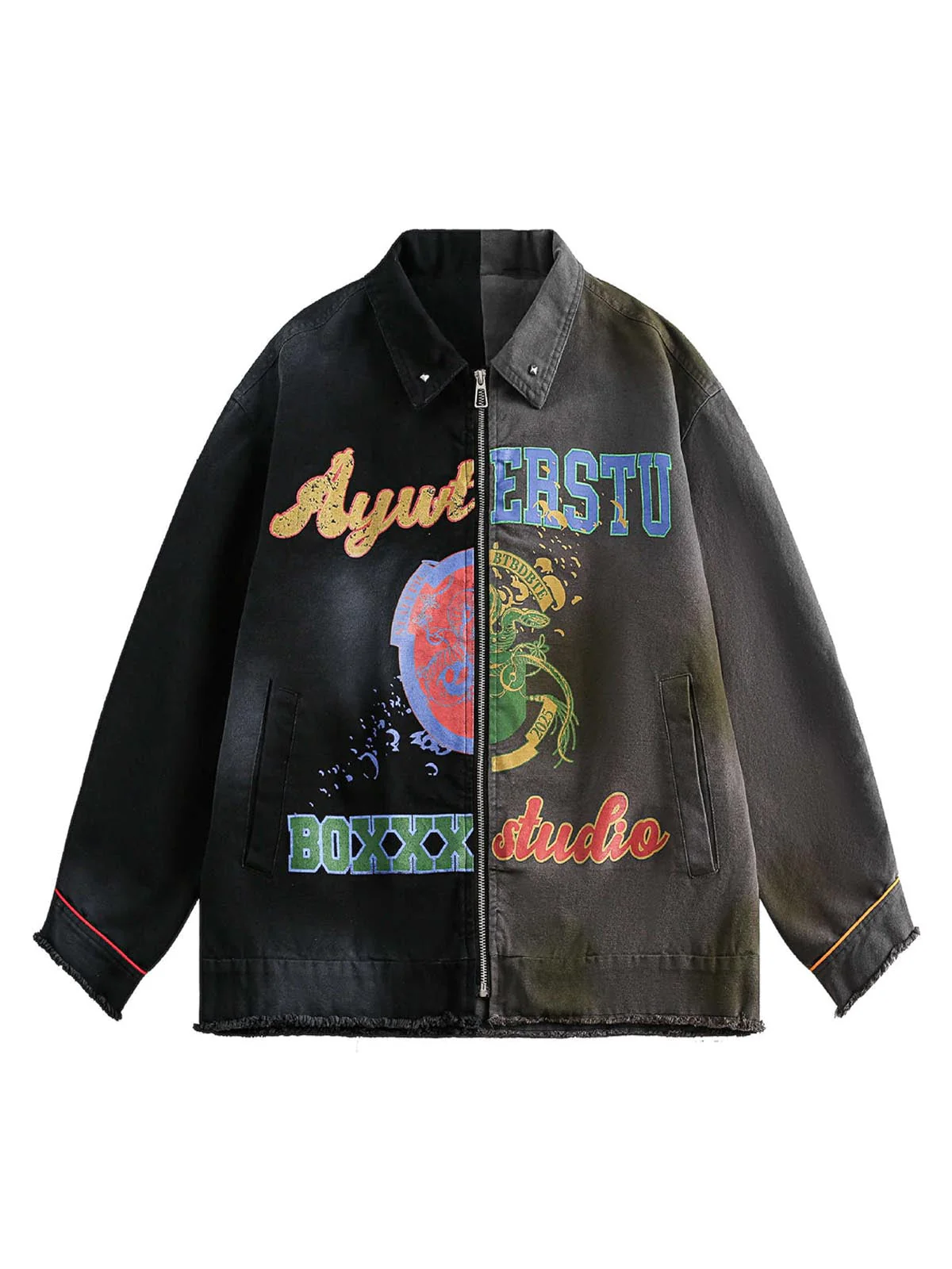 Contrast Color Spliced Graffiti Zip Up Jacket - Image 2