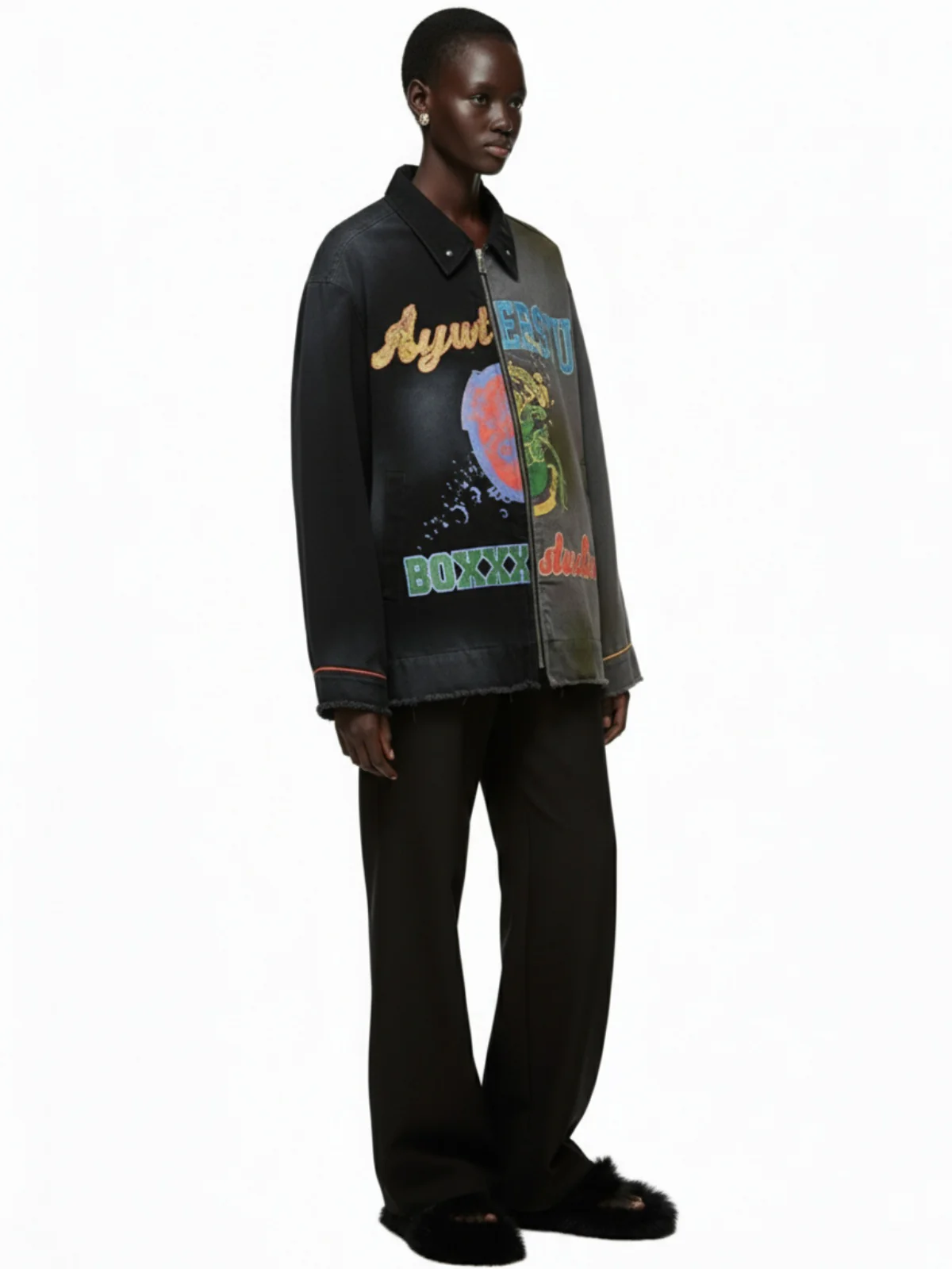 Contrast Color Spliced Graffiti Zip Up Jacket - Image 4