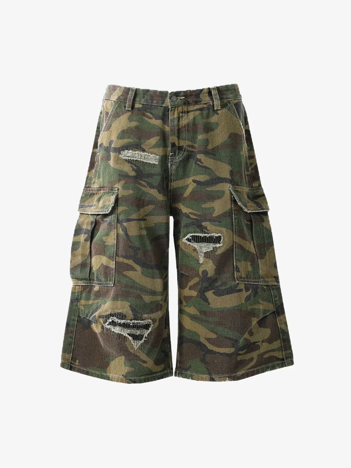 Retro Ripped Camouflage Cropped Jorts - 2387 - Image 11
