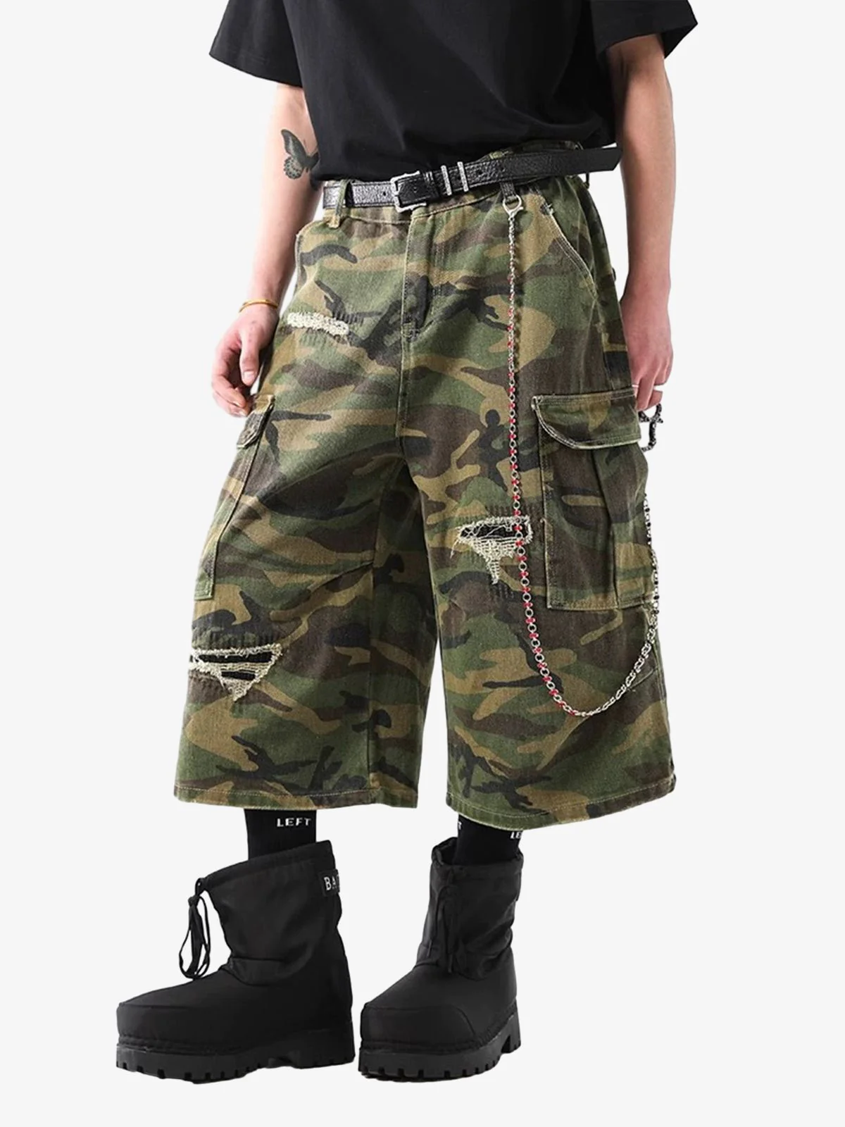 Retro Ripped Camouflage Cropped Jorts - 2387 - Image 8