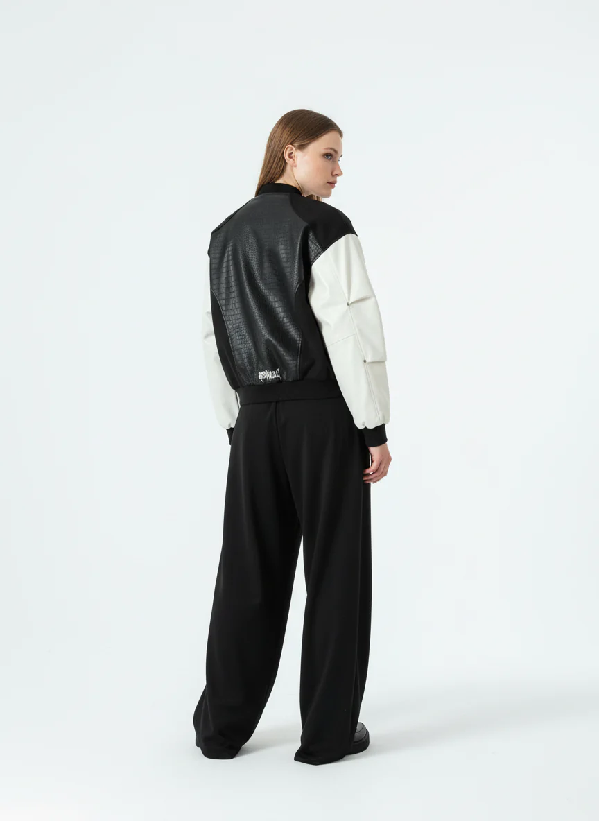 Gothic Cross Embroidery Crocodile Leather Bomber Jacket - 2479 - Image 4