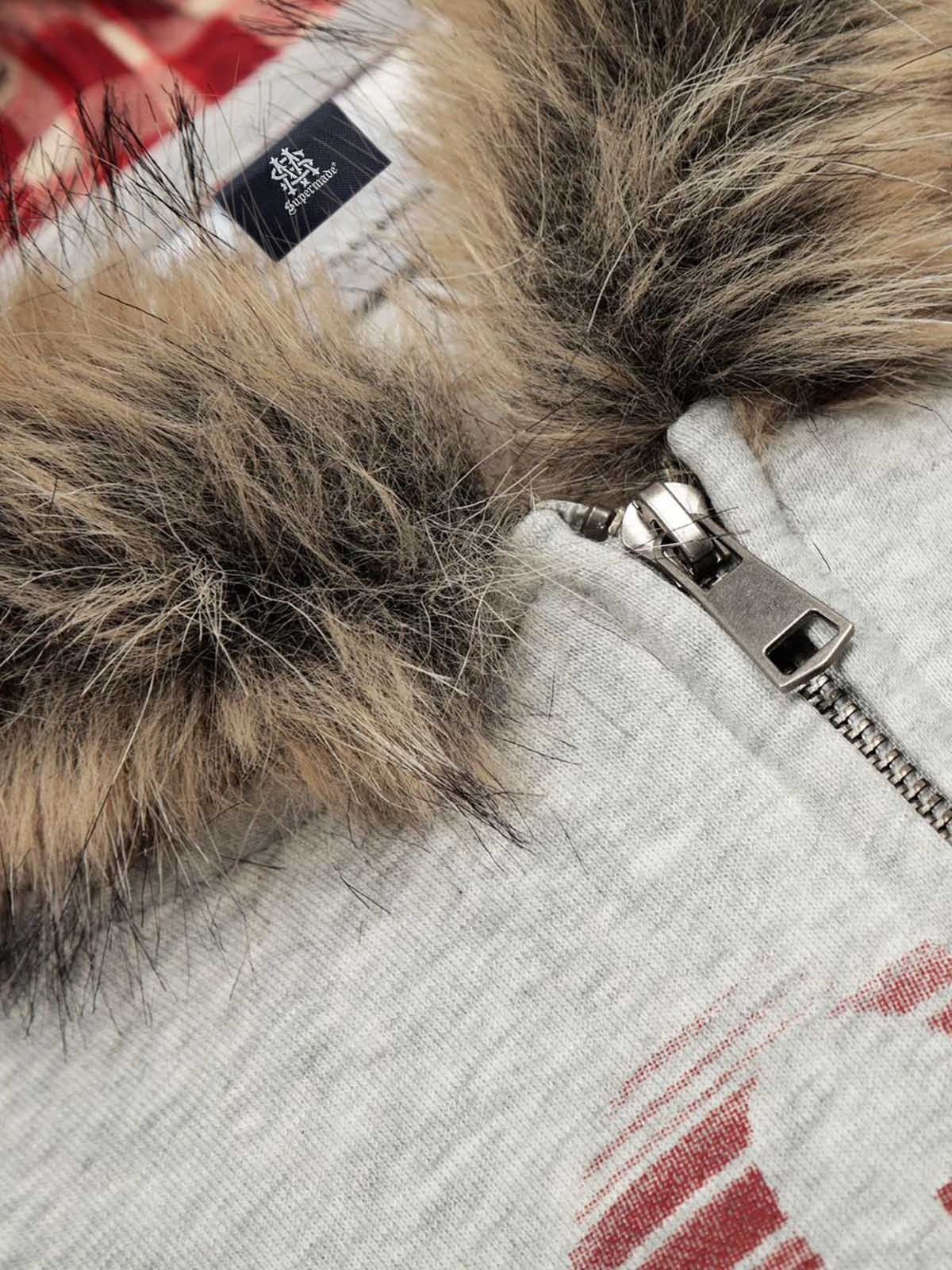 Thesupermade American Retro Gradient Letter Print Splicing Cardigan Fur Collar Coat - Image 15