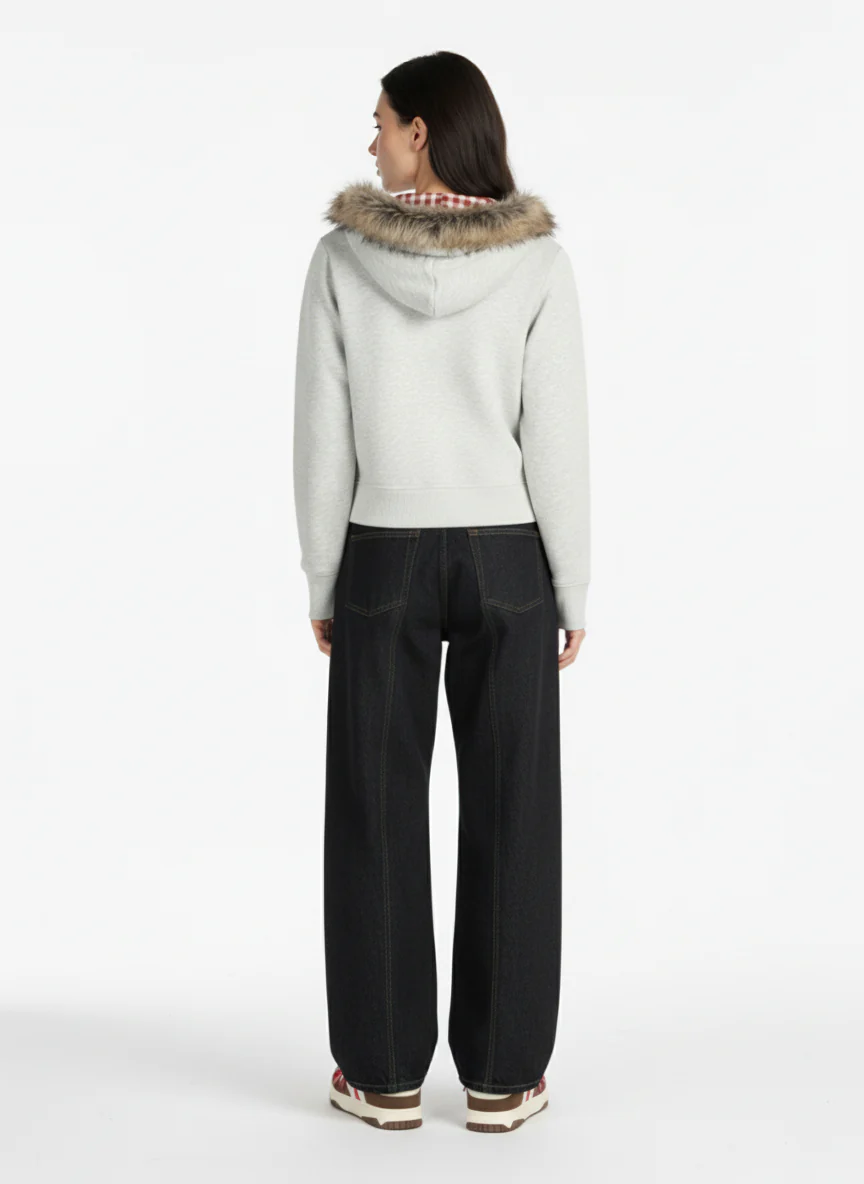 Thesupermade American Retro Gradient Letter Print Splicing Cardigan Fur Collar Coat - Image 4