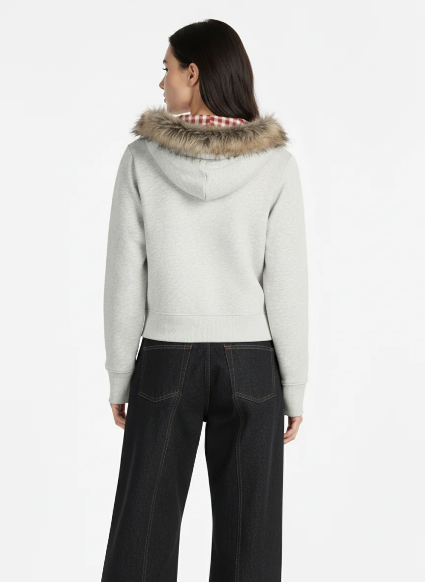 Thesupermade American Retro Gradient Letter Print Splicing Cardigan Fur Collar Coat - Image 6