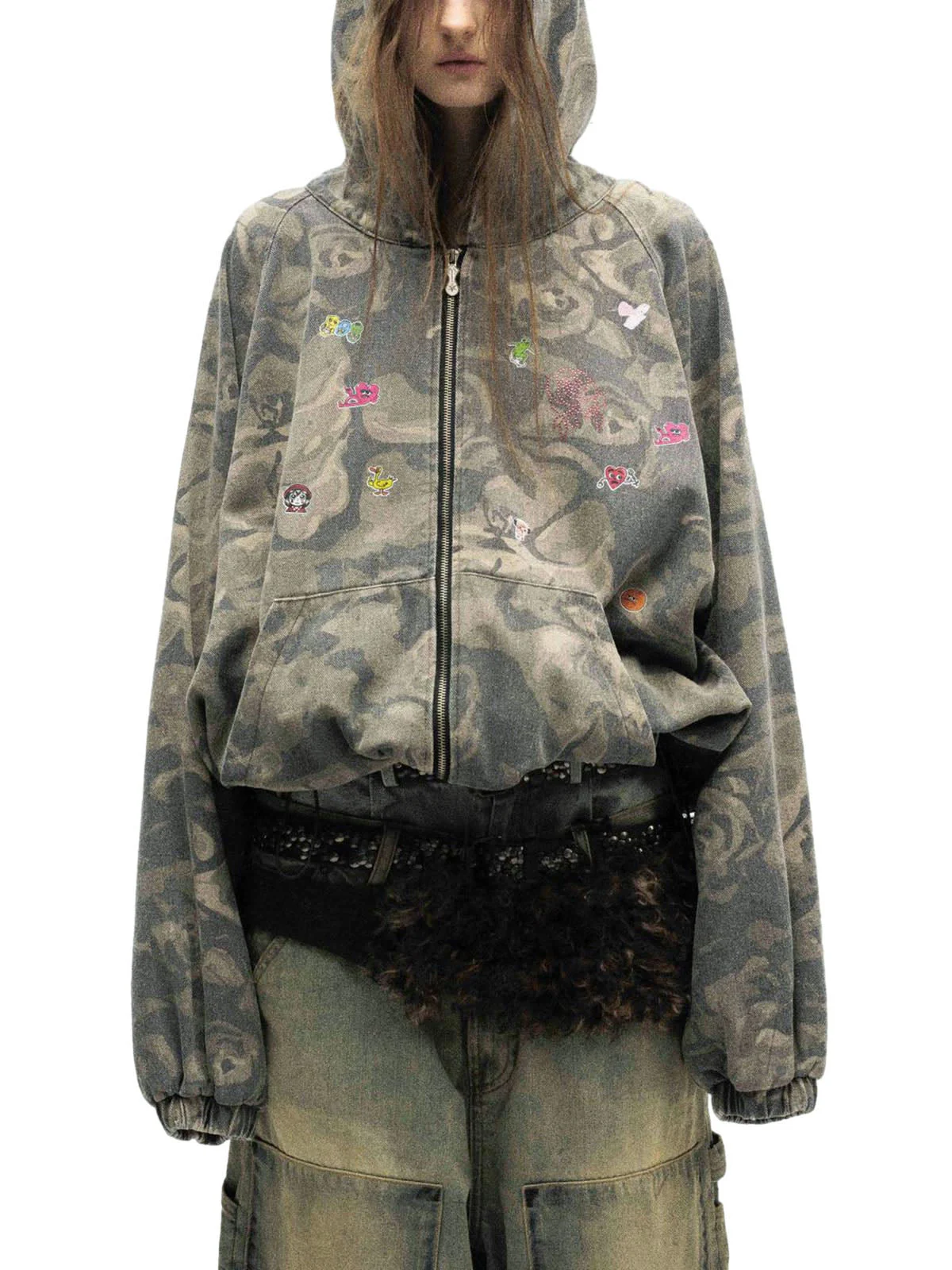 Graffiti Camouflage Patchwork Hooded Jacket - Image 3