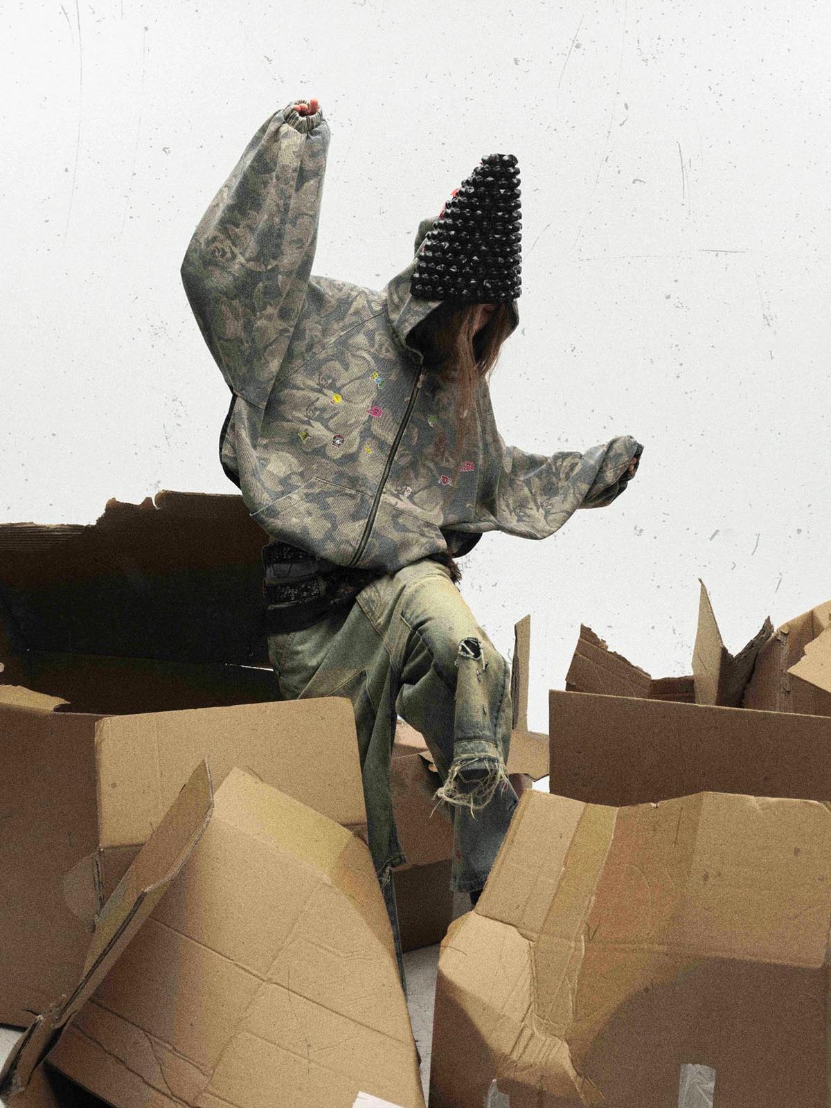 Graffiti Camouflage Patchwork Hooded Jacket - Image 4