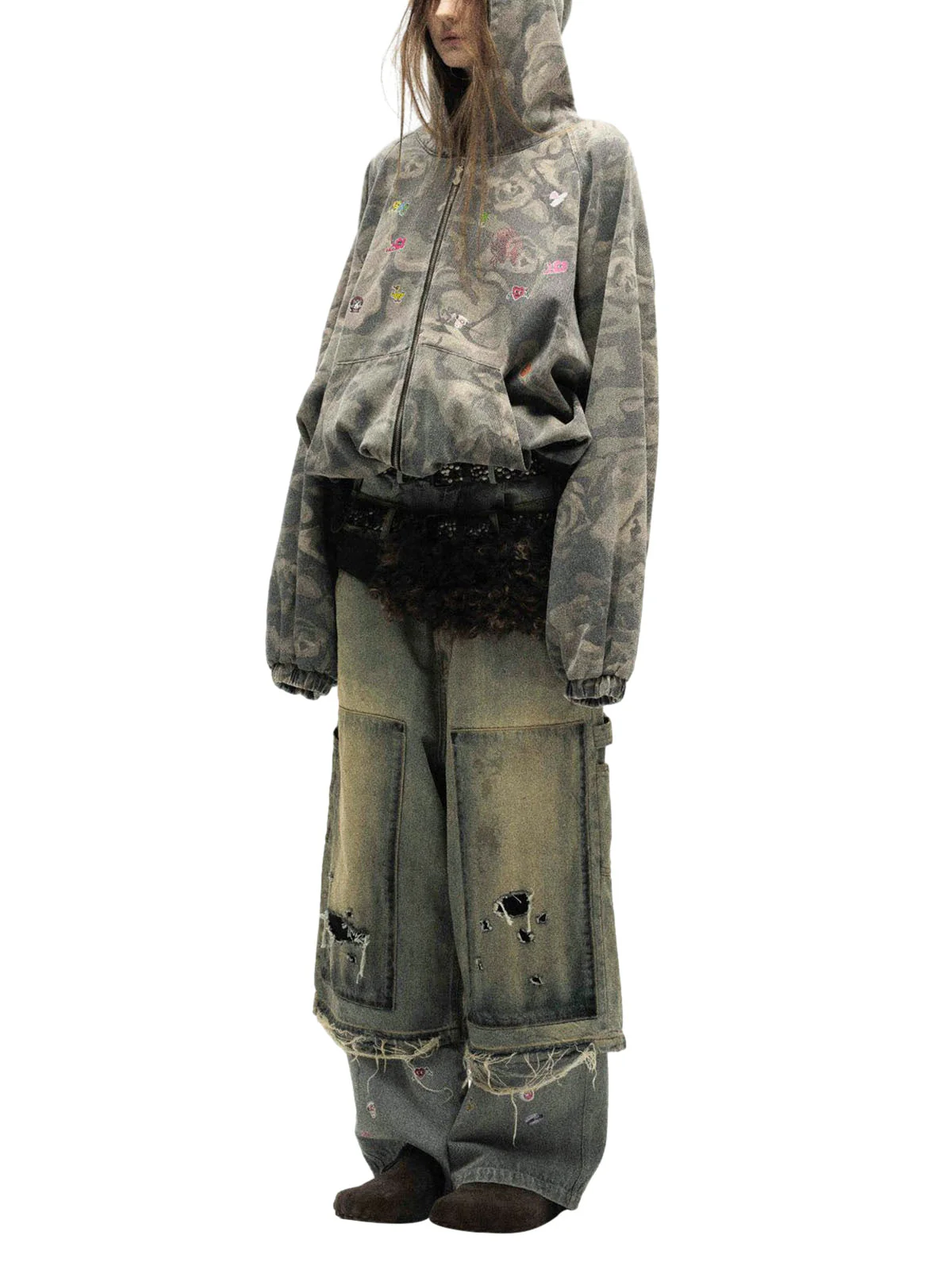 Graffiti Camouflage Patchwork Hooded Jacket - Image 7