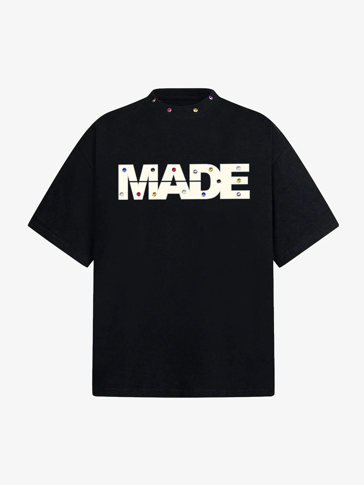 Street Retro MOOD Patch Embroidered Rivet T-shirt - 2440 - Image 2