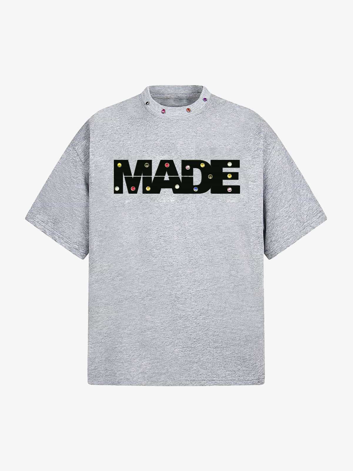 Street Retro MOOD Patch Embroidered Rivet T-shirt - 2440 - Image 4