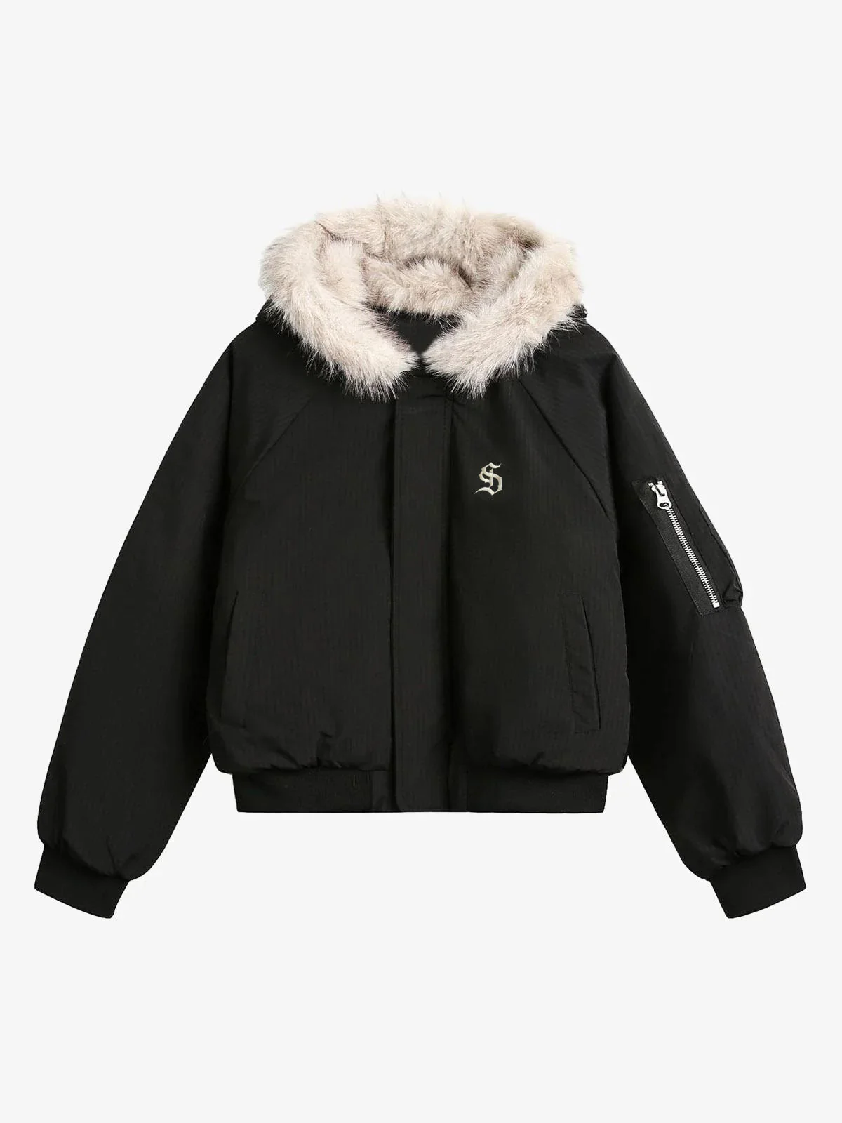 Retro Fur Hooded Fleece Bomber Jacket - 2478 - Image 2