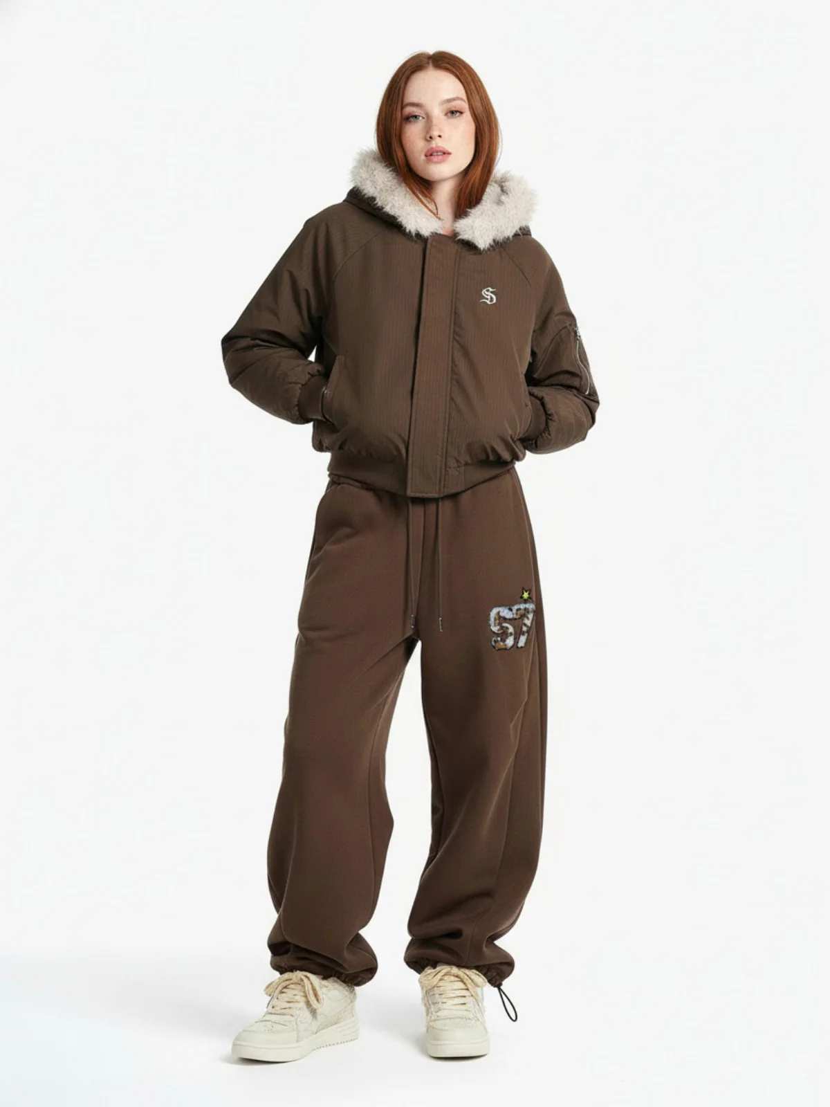 Retro Fur Hooded Fleece Bomber Jacket - 2478 - Image 3