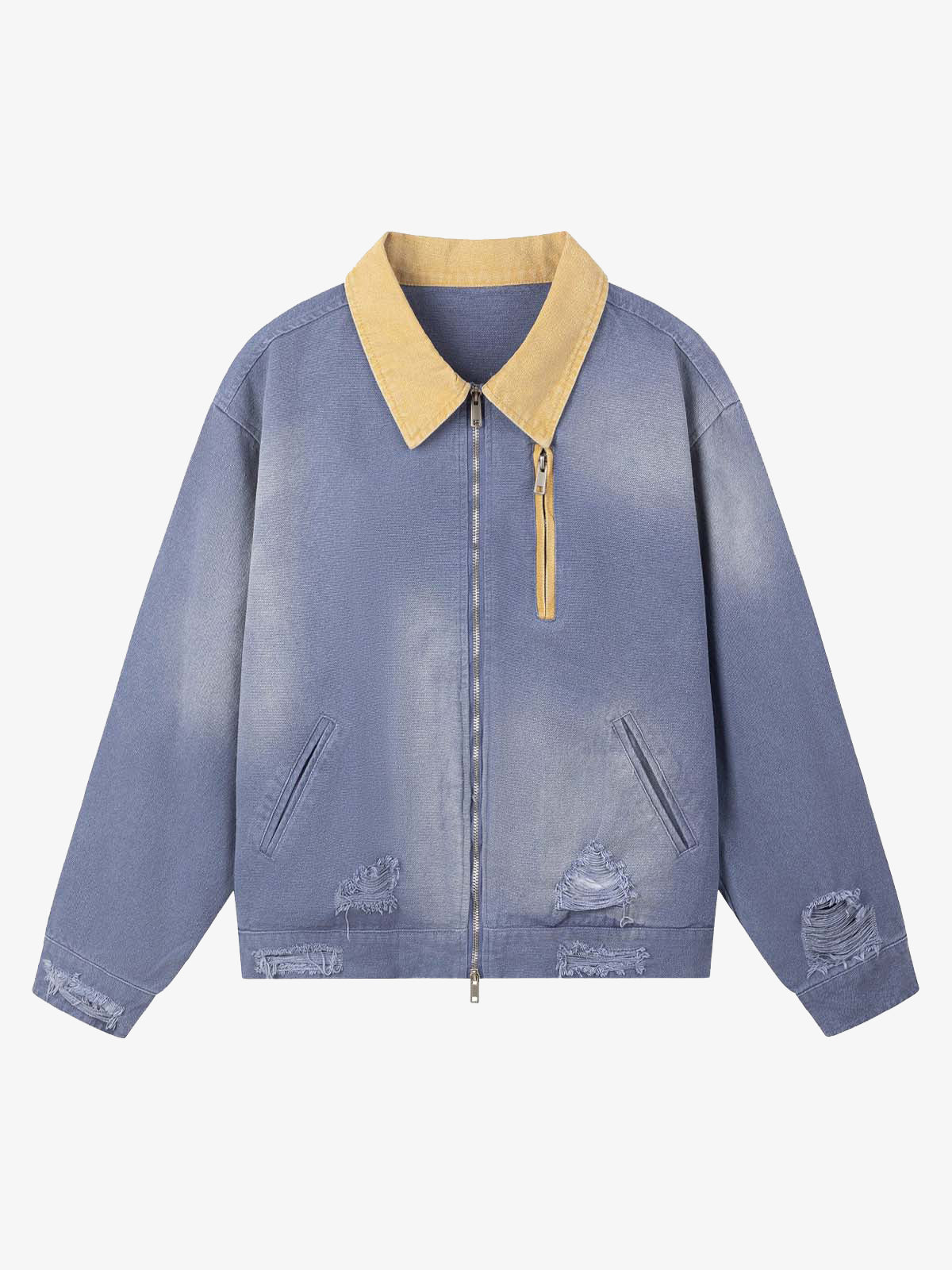 Retro Ripped Washed Contrast Color Work Jacket - Image 10