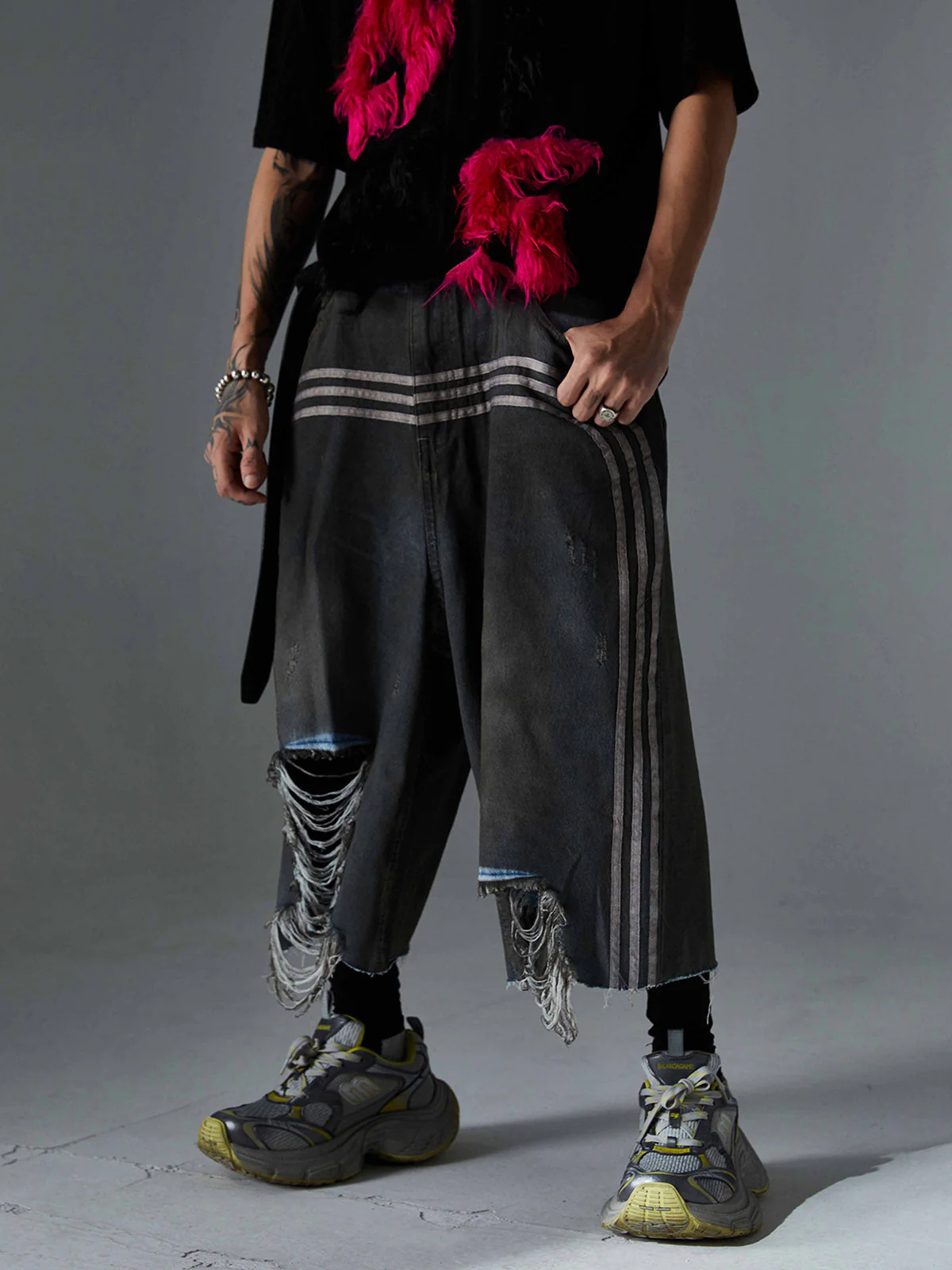 Ripped Dirty Dyed Stripped Jorts - Image 2