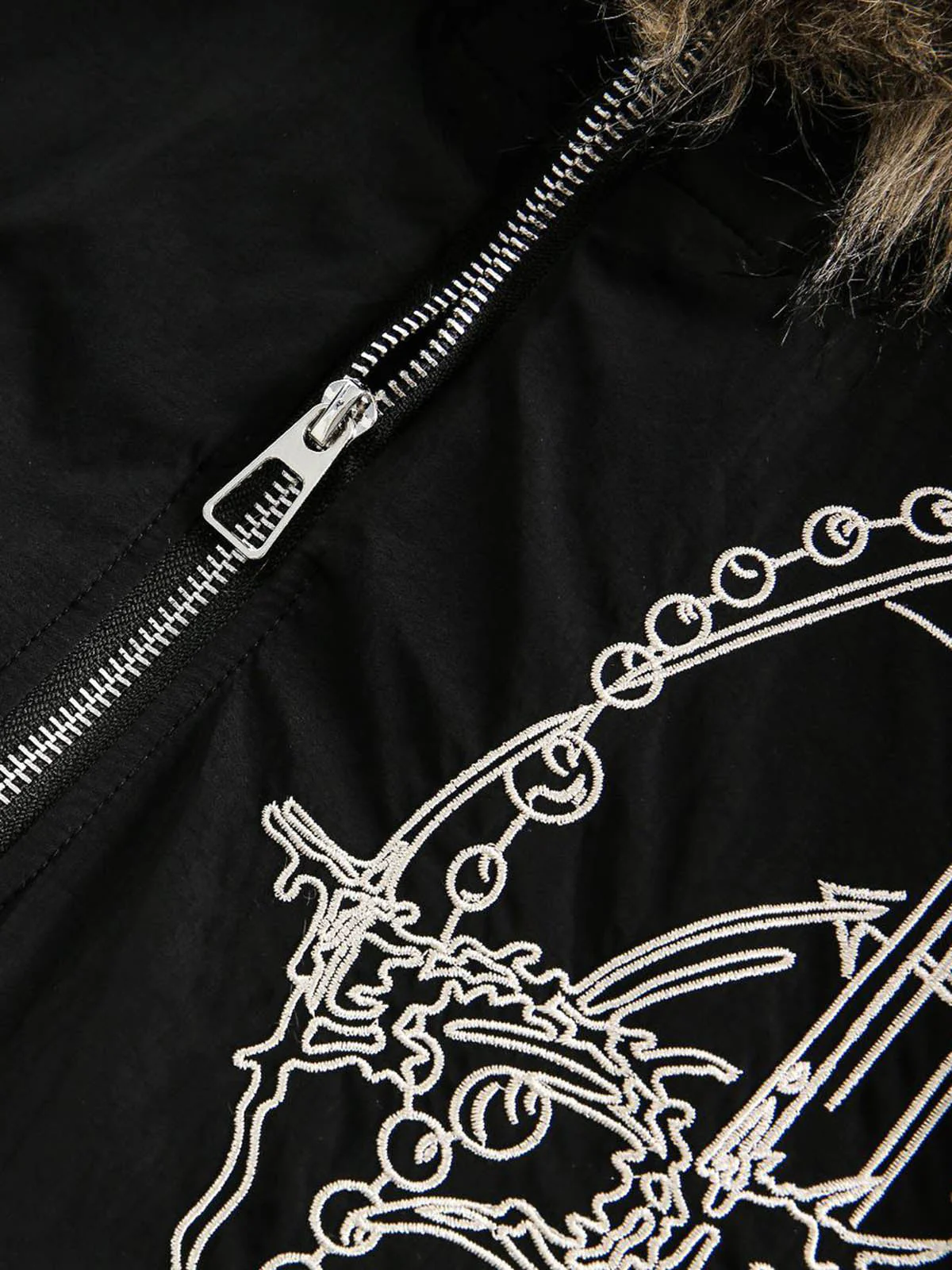 Embroidered Fur Hooded Quilted Jacket - Image 5