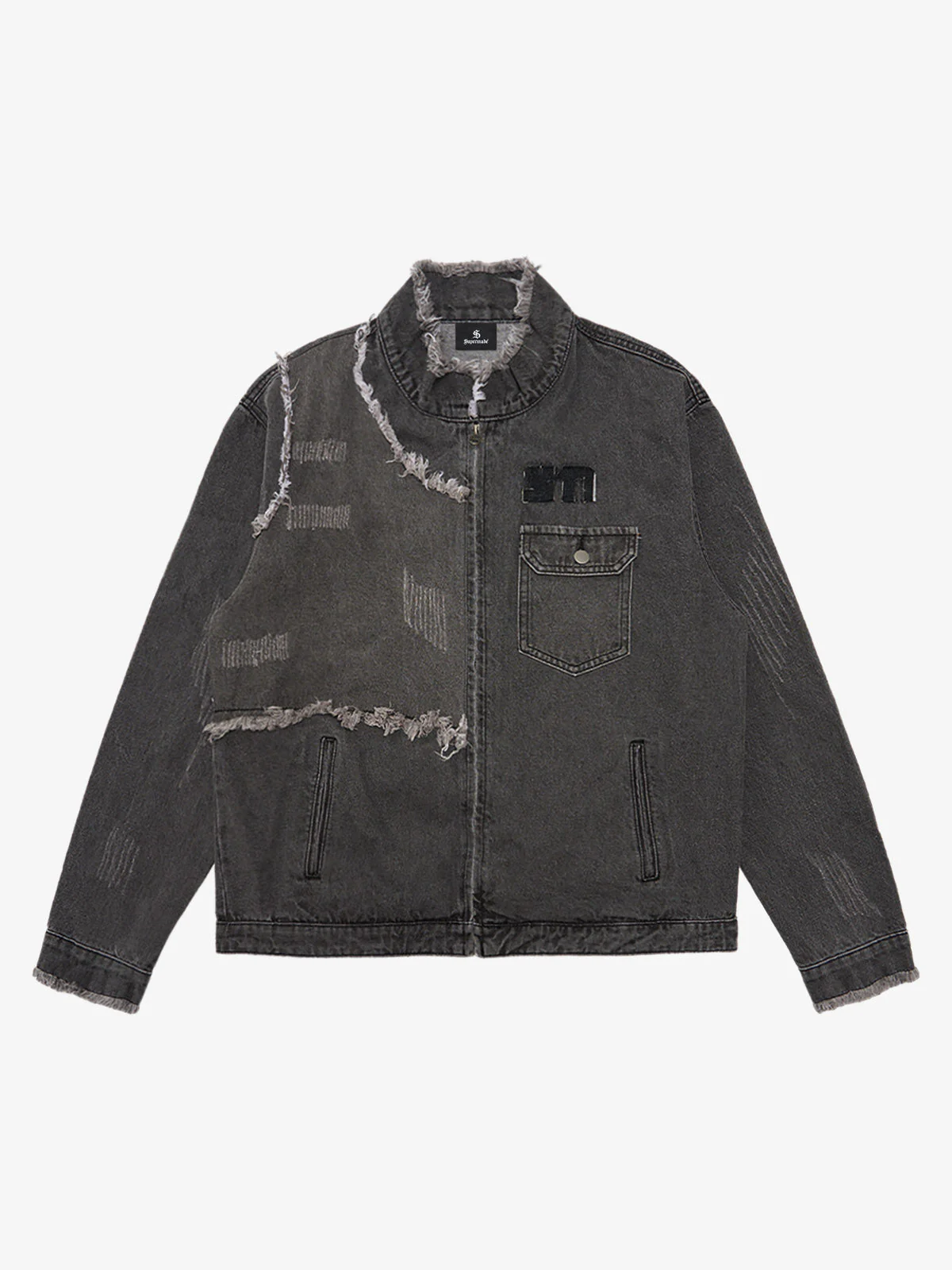Original Appliqué Deconstructed Patchwork Raw-edge Denim Jacket