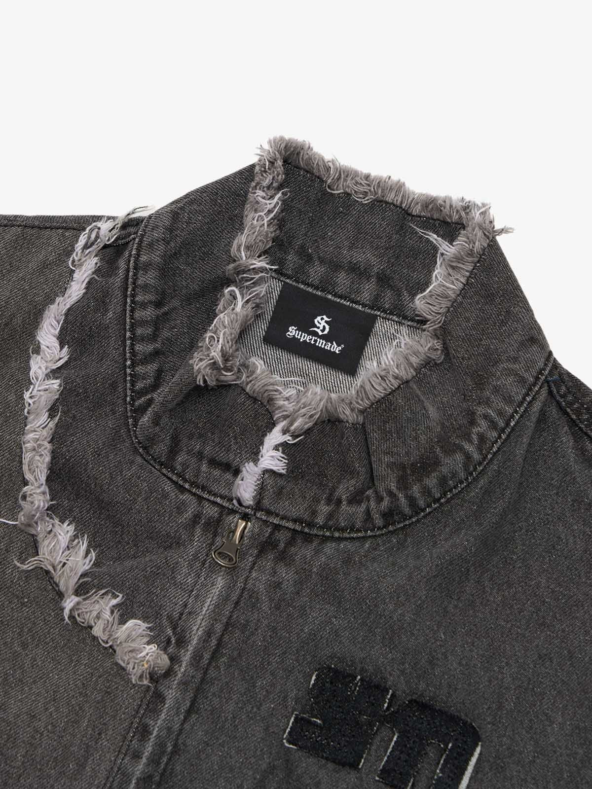 Original Appliqué Deconstructed Patchwork Raw-edge Denim Jacket - Image 3