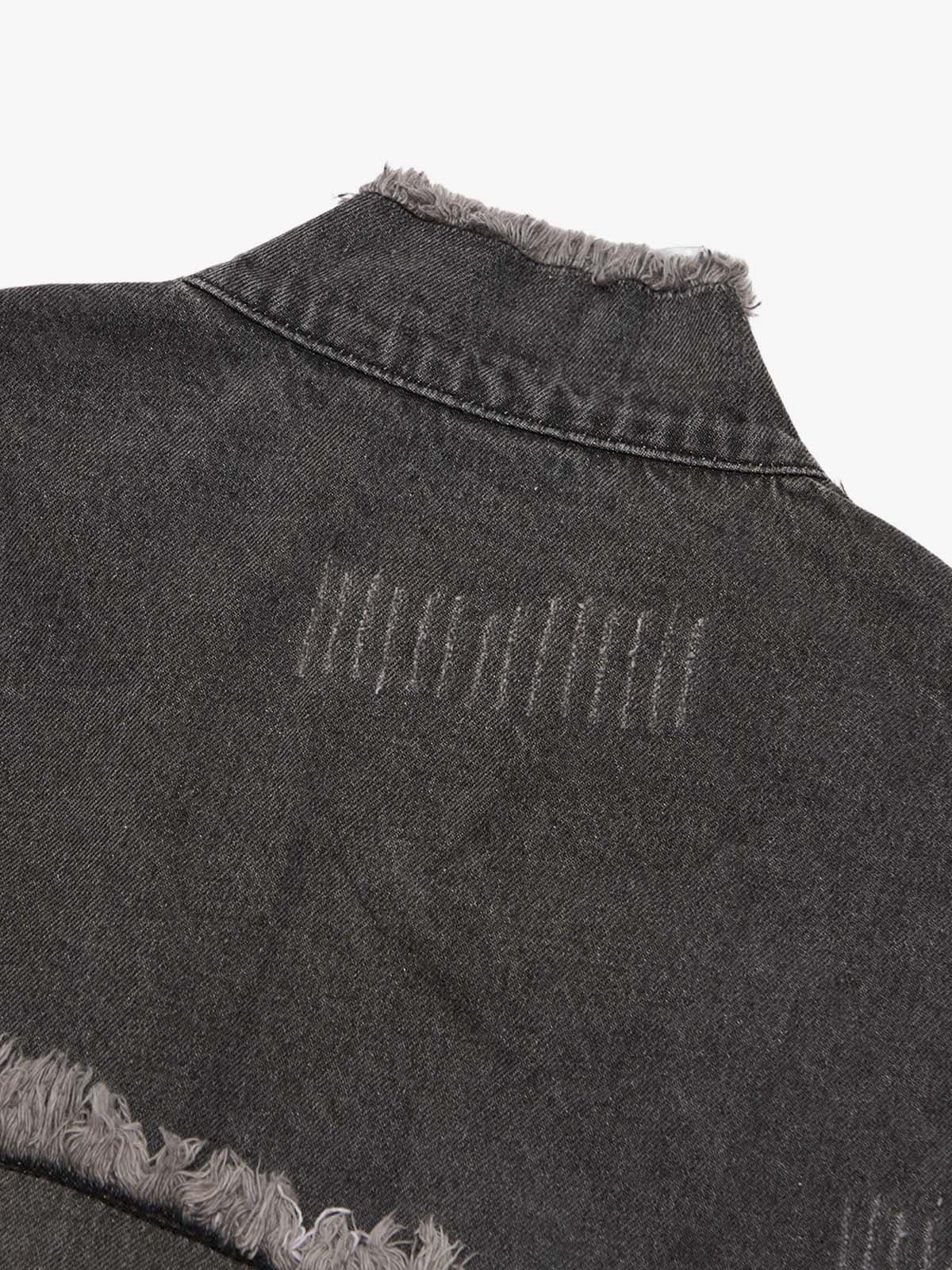 Original Appliqué Deconstructed Patchwork Raw-edge Denim Jacket - Image 6