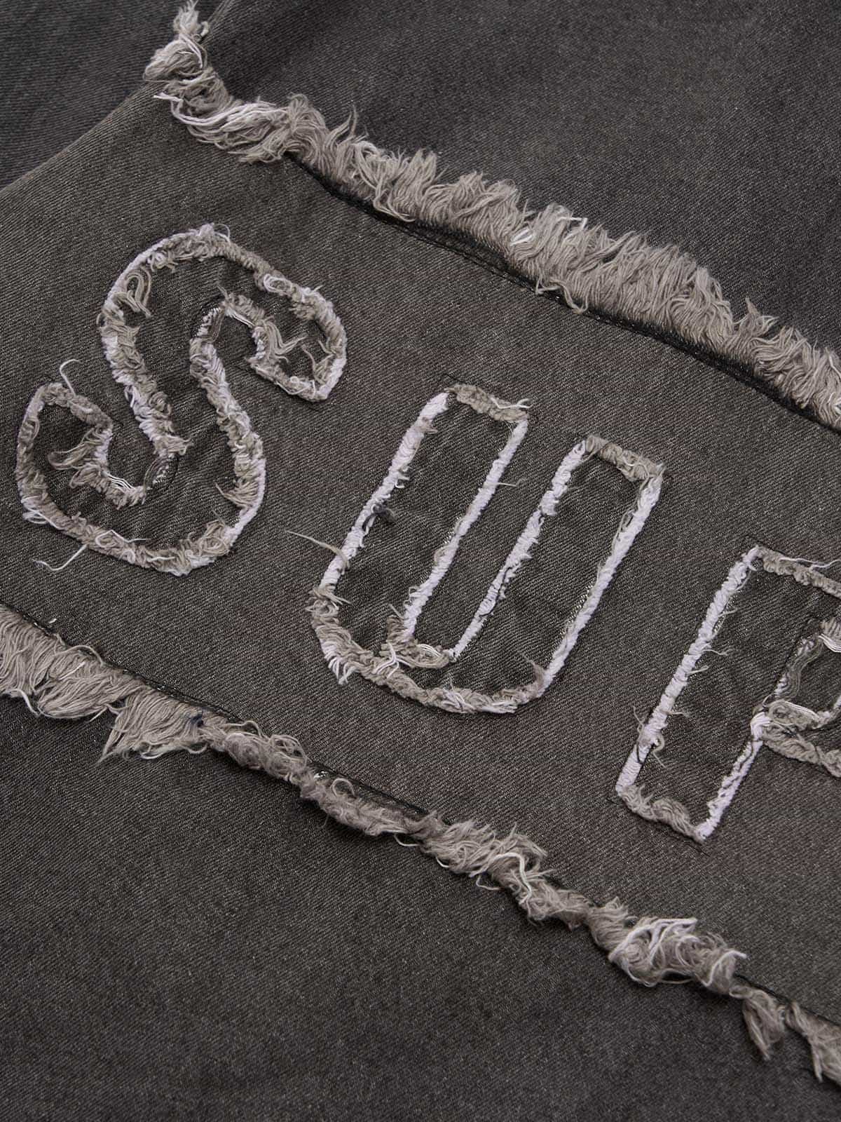 Original Appliqué Deconstructed Patchwork Raw-edge Denim Jacket - Image 7