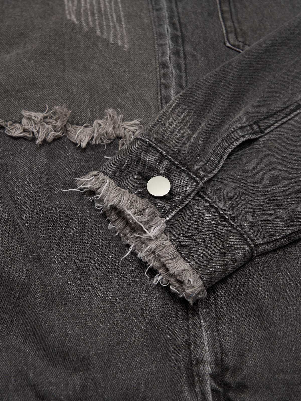 Original Appliqué Deconstructed Patchwork Raw-edge Denim Jacket - Image 8