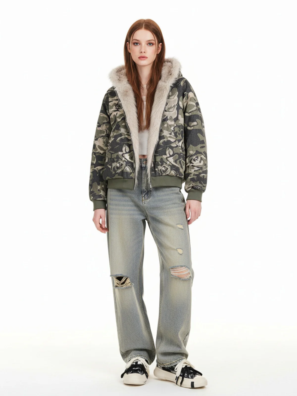 Thesupermade Camouflage Fur Hooded Jacket - 2353 - Image 3