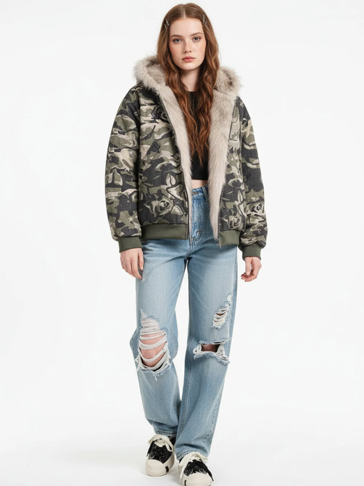 Thesupermade Camouflage Fur Hooded Jacket - 2353 - Image 4