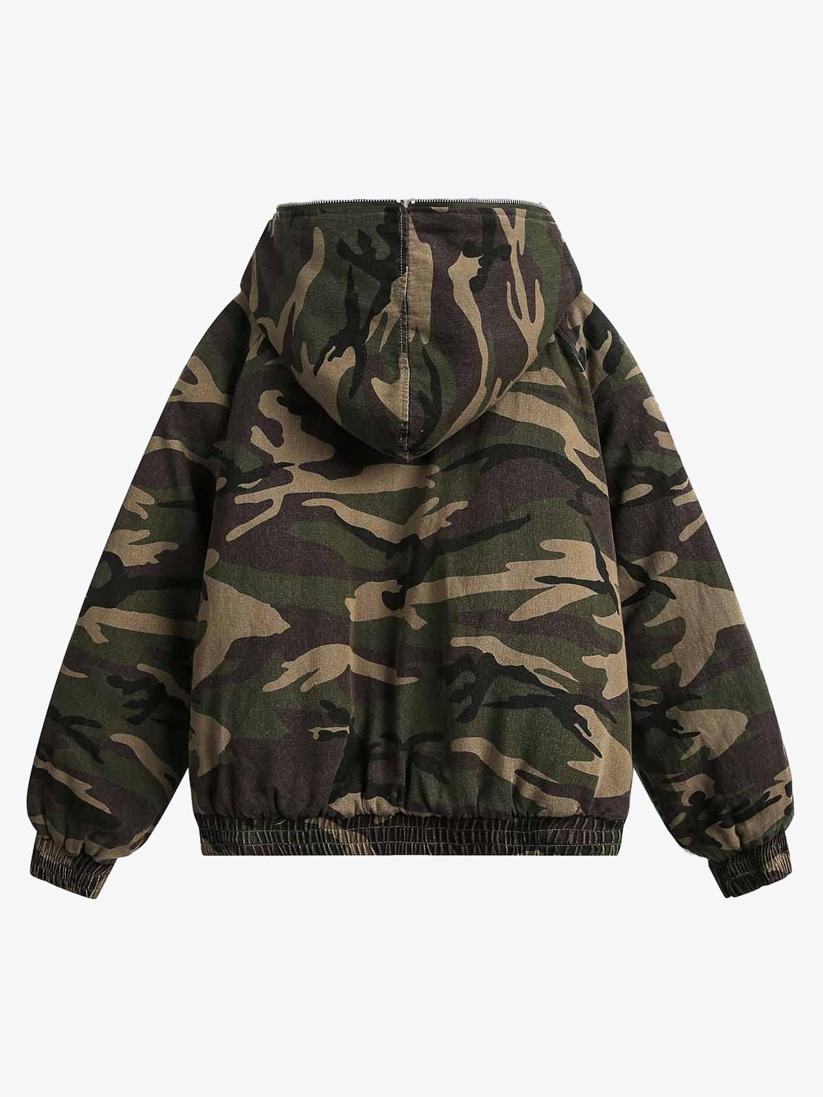 Thesupermade Camouflage Fur Collar Hooded Quilted Jacket - Image 6