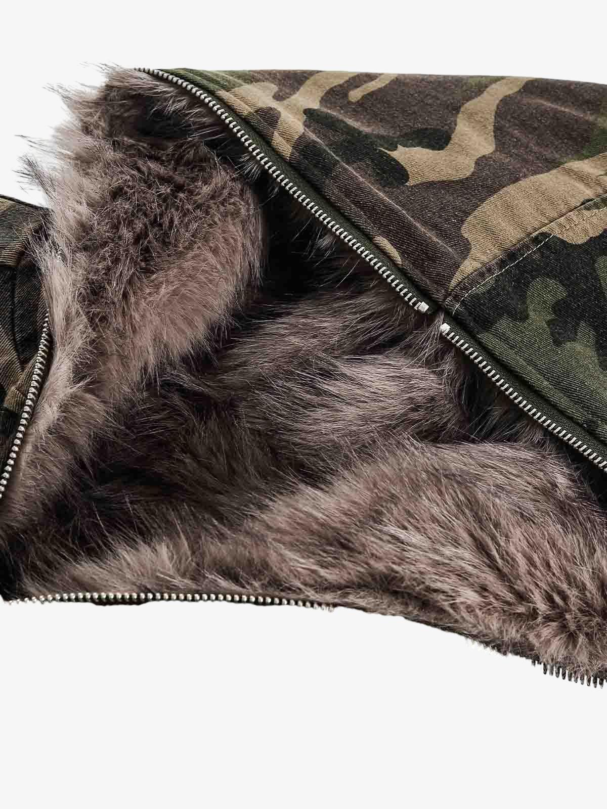 Thesupermade Camouflage Fur Collar Hooded Quilted Jacket - Image 9