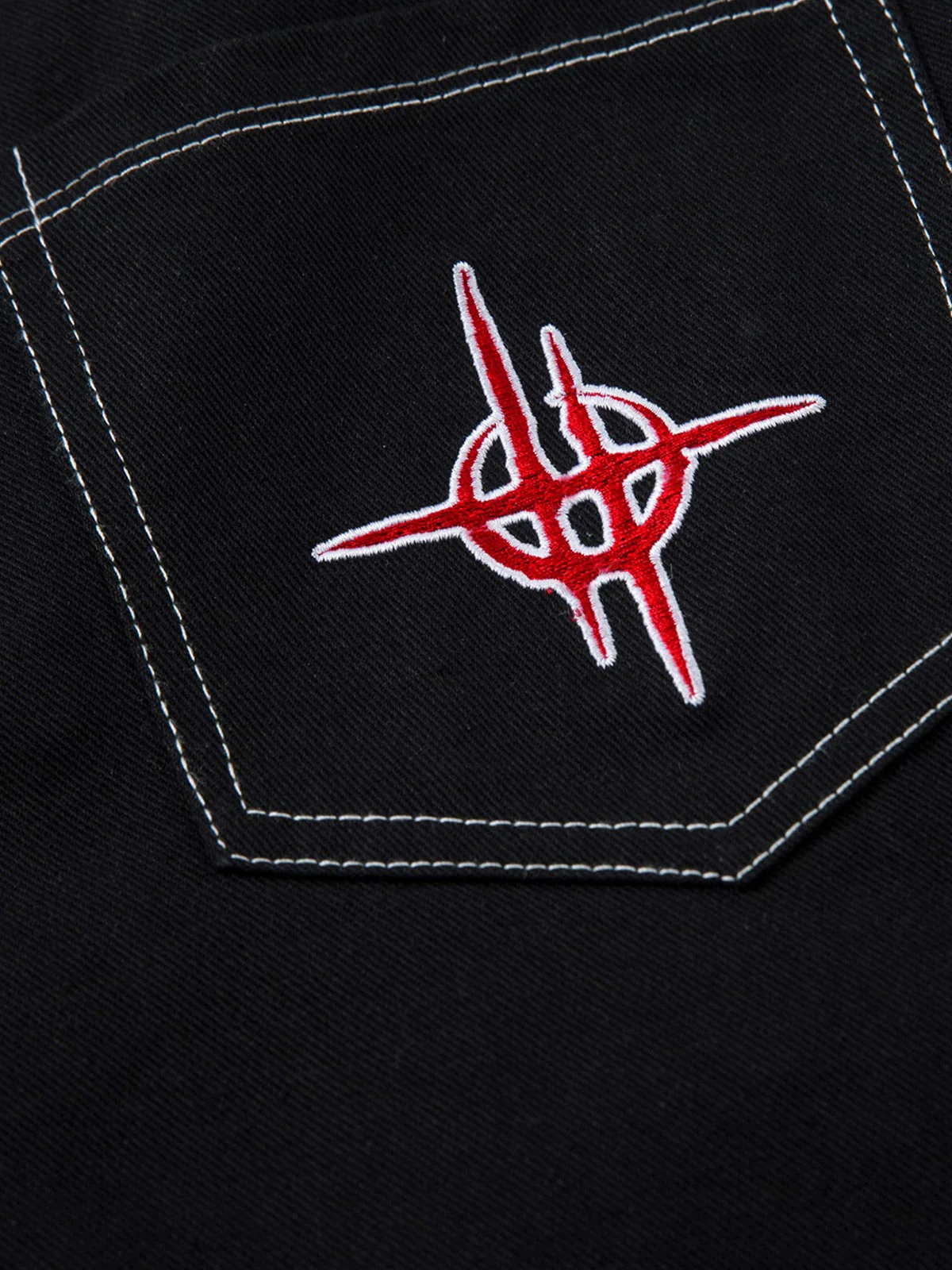 Contrast Flame Embroidered Baggy Jeans - 2364 - Image 13
