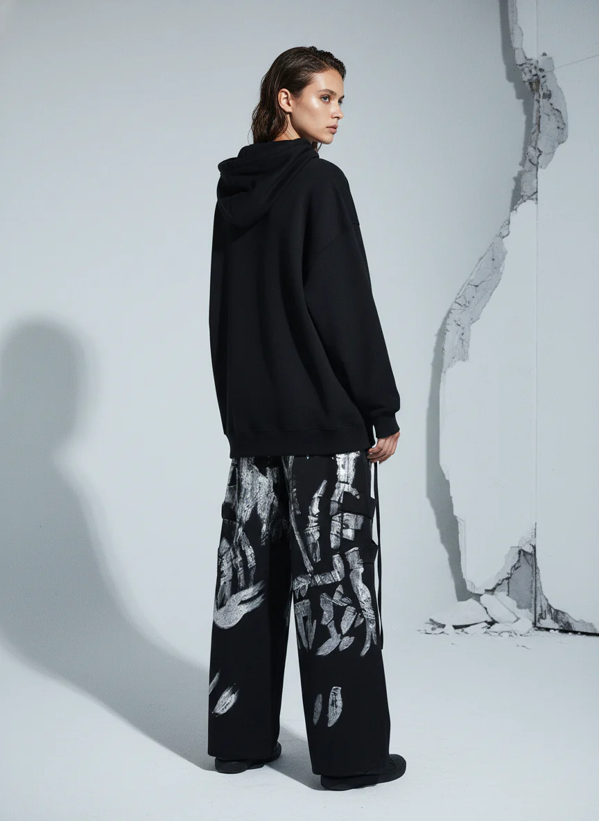 Deconstructed Brushed Silver Ribbon Drawstring Pant - 2177 - Image 4