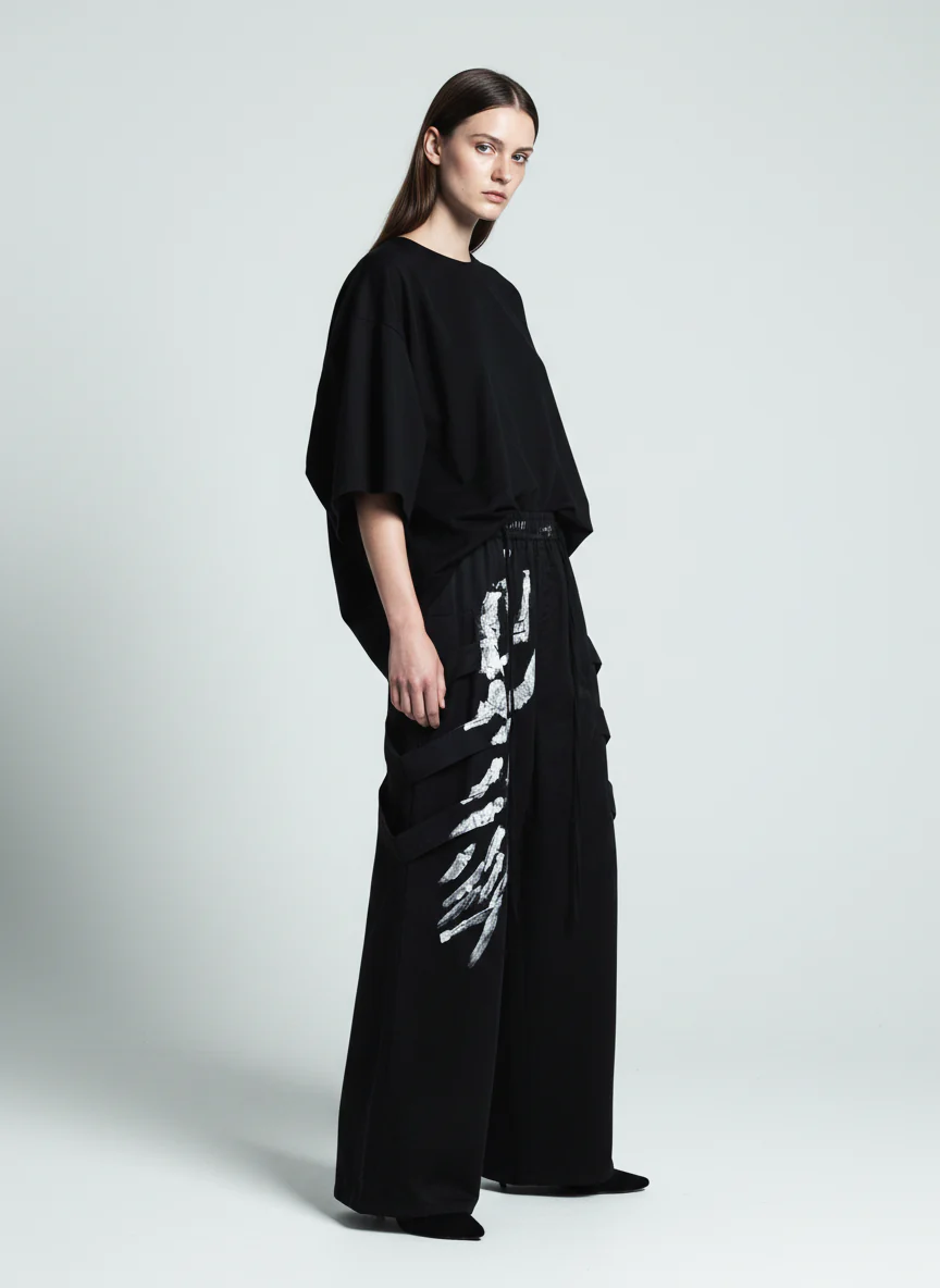 Deconstructed Brushed Silver Ribbon Drawstring Pant - 2177 - Image 5