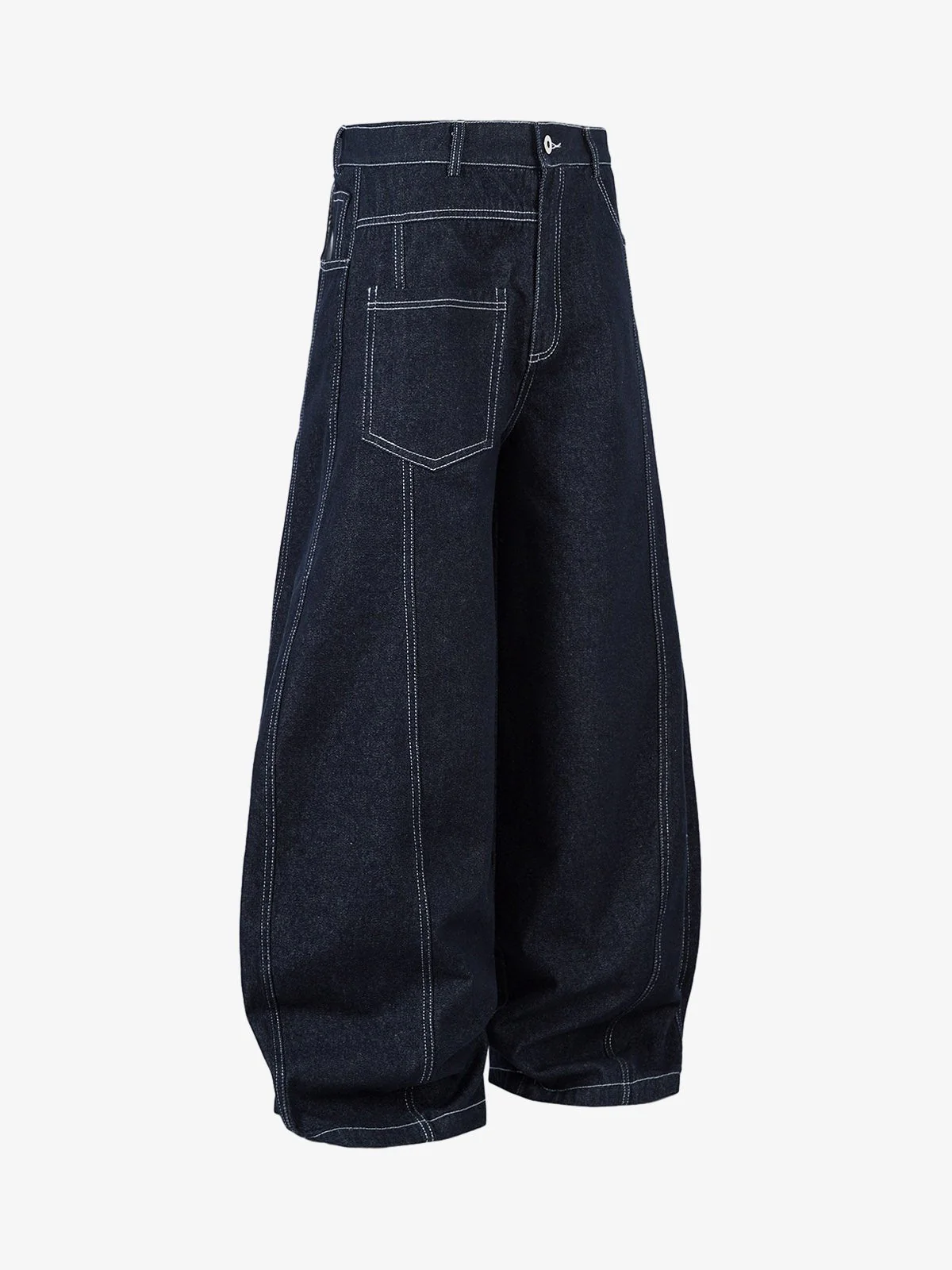 Deconstructed Contrast Stitching Barrel Jeans - 2326 - Image 6