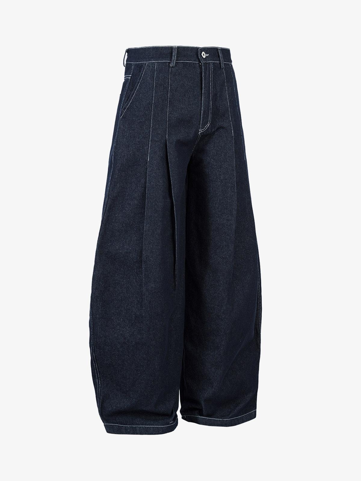 Deconstructed Contrast Stitching Pleated Baggy Barrel Jeans - 2343 - Image 10
