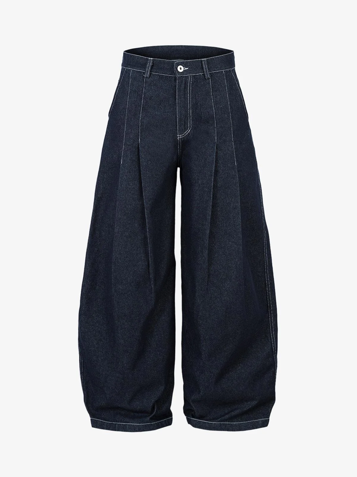 Deconstructed Contrast Stitching Pleated Baggy Barrel Jeans - 2343 - Image 2